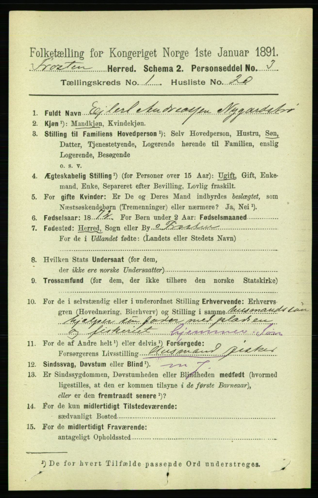 RA, 1891 census for 1717 Frosta, 1891, p. 283