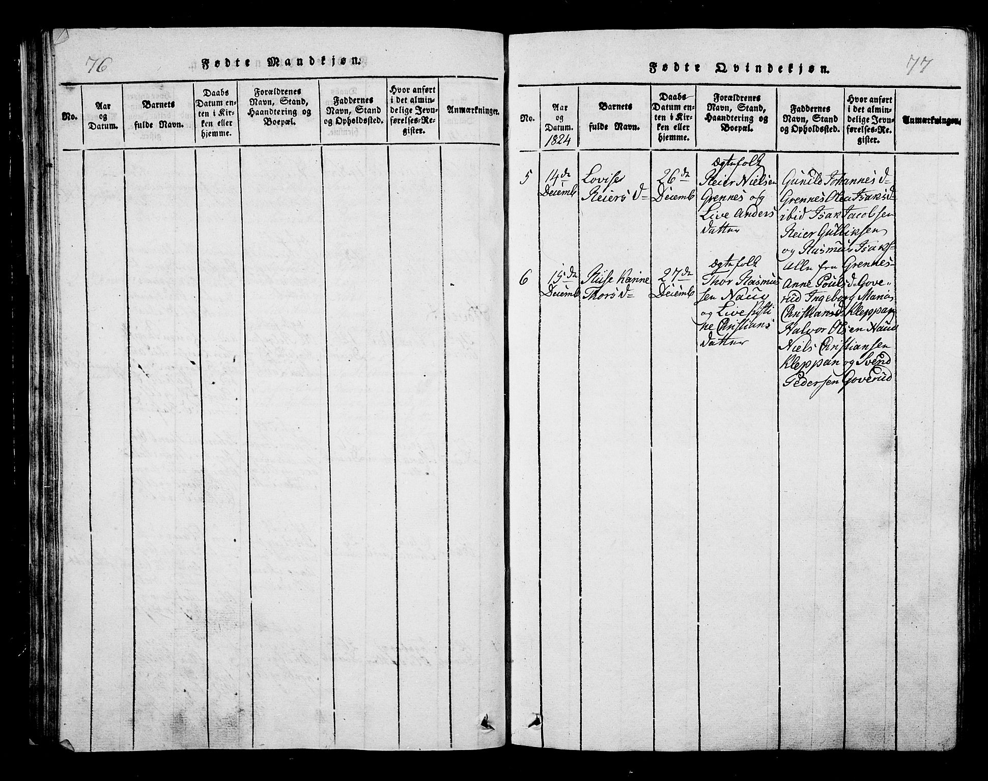 Hof kirkebøker, AV/SAKO-A-64/G/Ga/L0001: Parish register (copy) no. I 1, 1814-1844, p. 76-77