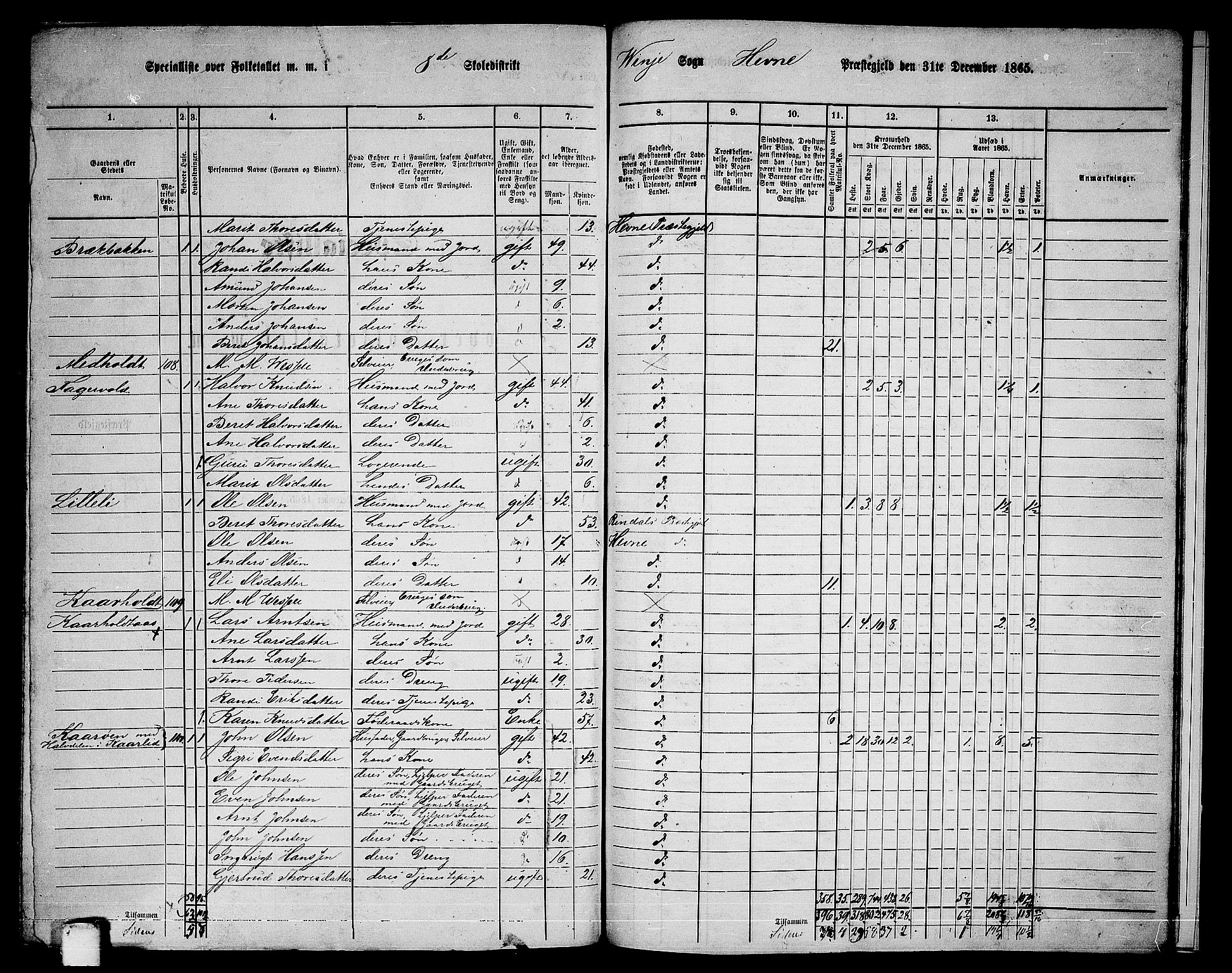 RA, 1865 census for Hemne, 1865, p. 181