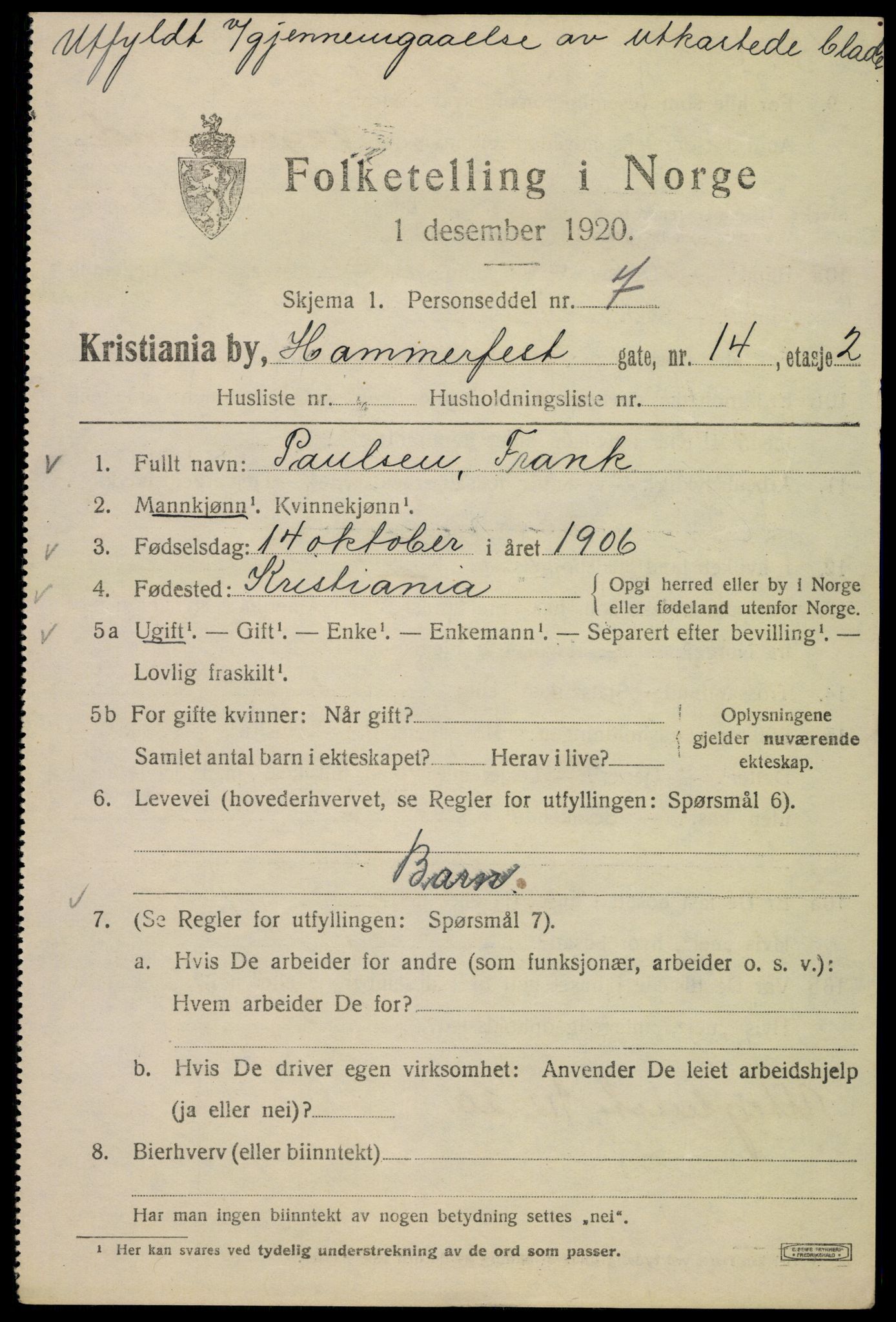 SAO, 1920 census for Kristiania, 1920, p. 268355