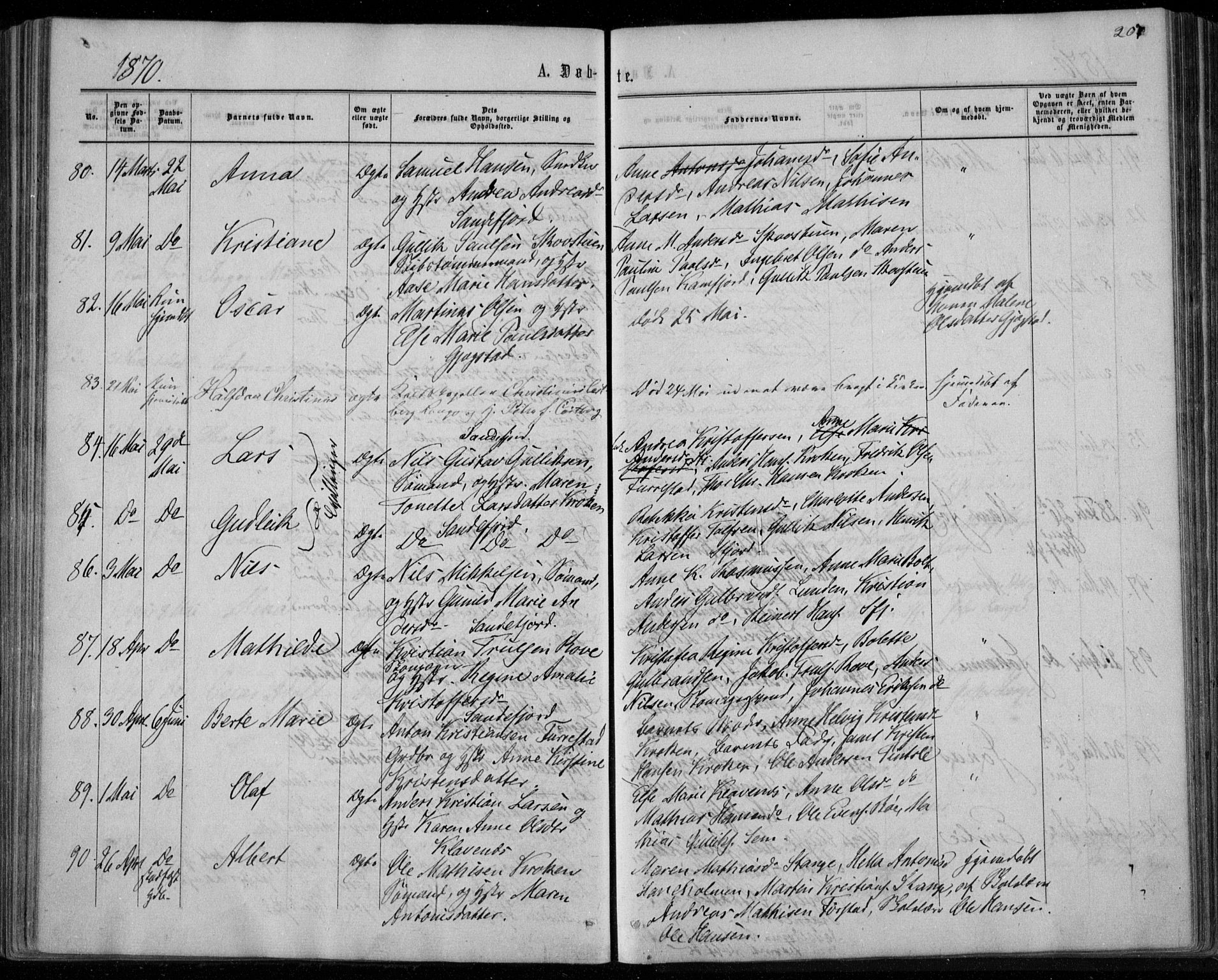 Sandar kirkebøker, SAKO/A-243/F/Fa/L0008: Parish register (official) no. 8, 1862-1871, p. 207