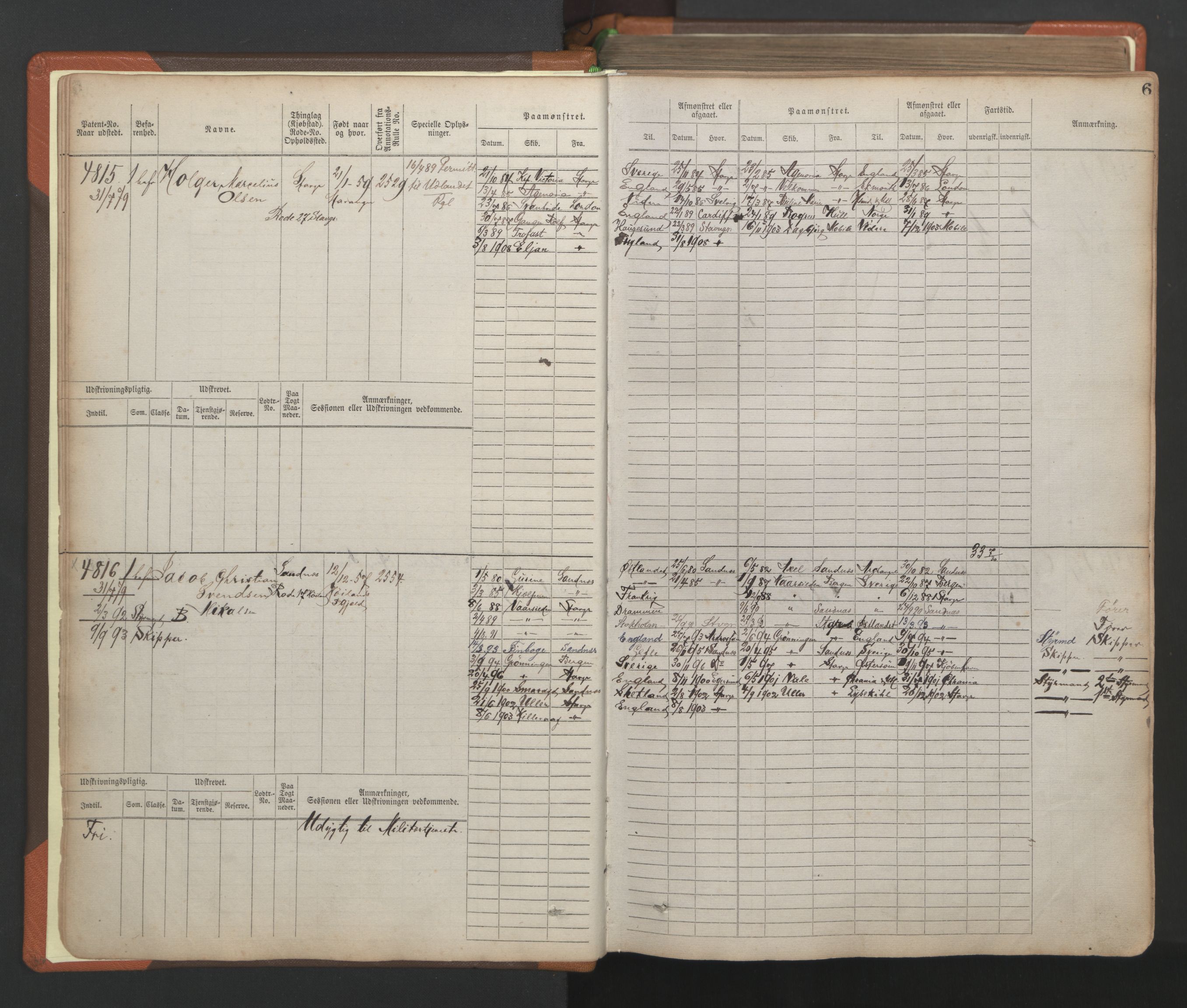 Stavanger sjømannskontor, AV/SAST-A-102006/F/Fb/Fbb/L0009: Sjøfartshovedrulle, patentnr. 4805-6006, 1879-1887, p. 9