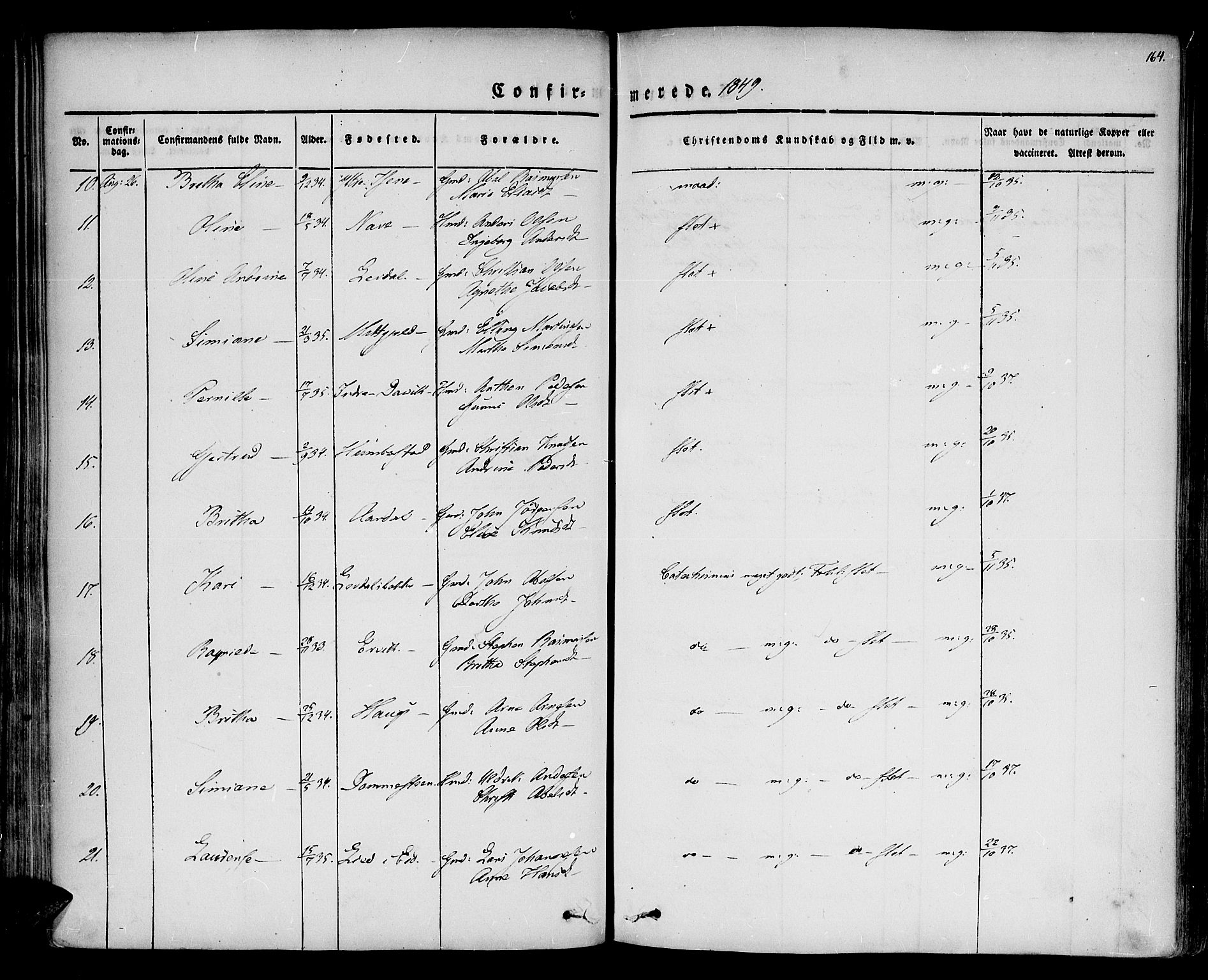 Davik sokneprestembete, AV/SAB-A-79701/H/Haa/Haaa/L0004: Parish register (official) no. A 4, 1830-1849, p. 164