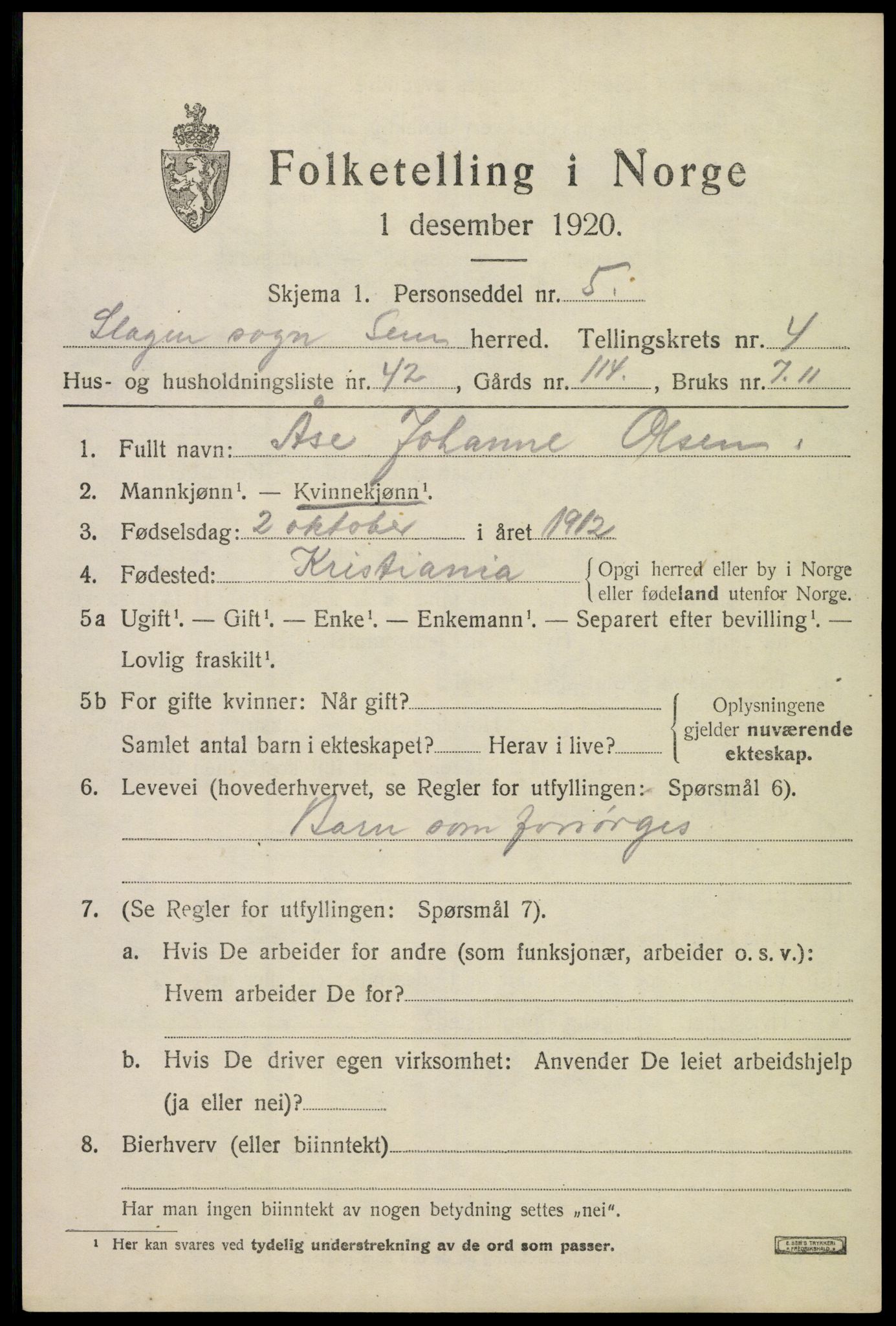 SAKO, 1920 census for Sem, 1920, p. 7531