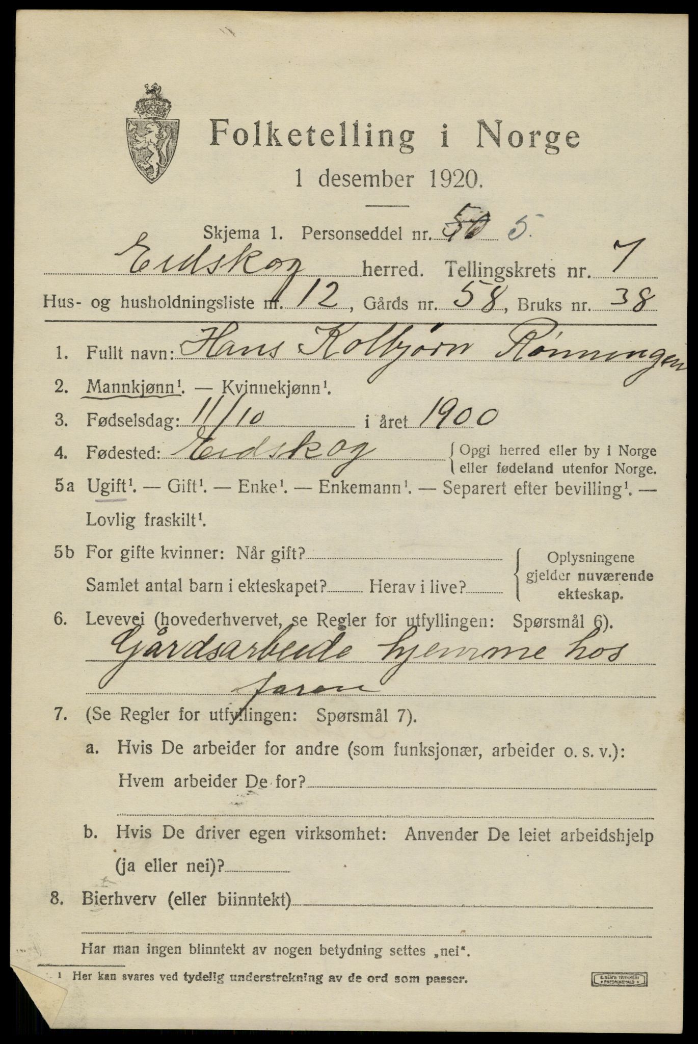 SAH, 1920 census for Eidskog, 1920, p. 8537