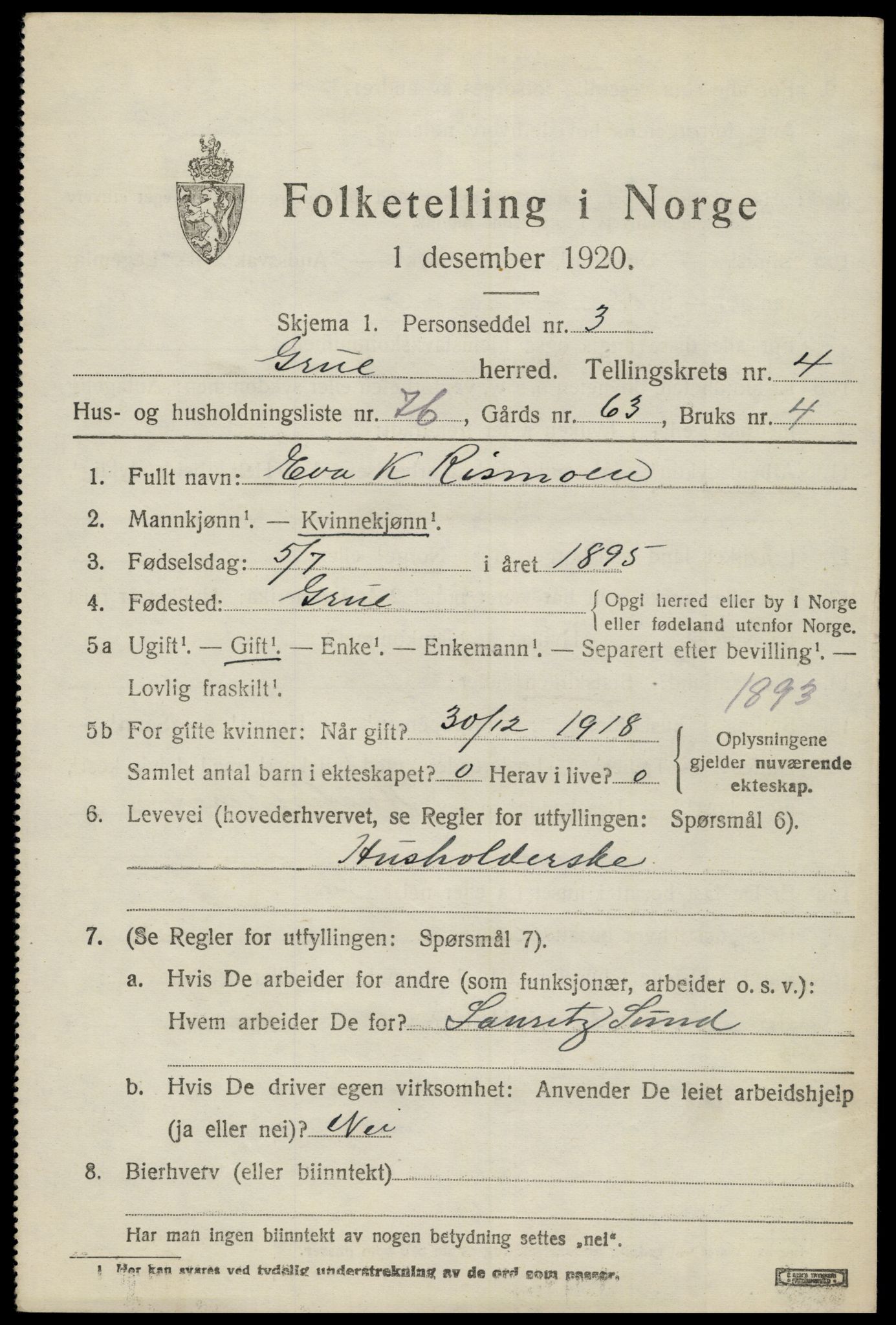 SAH, 1920 census for Grue, 1920, p. 5137