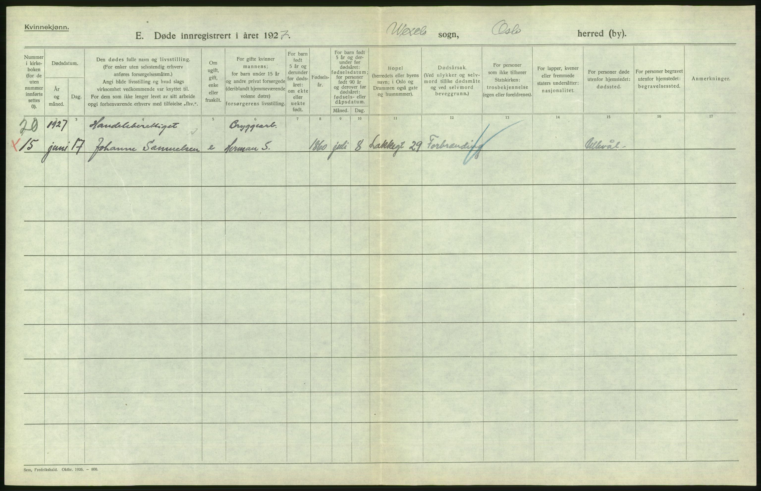 Statistisk sentralbyrå, Sosiodemografiske emner, Befolkning, AV/RA-S-2228/D/Df/Dfc/Dfcg/L0010: Oslo: Døde kvinner, dødfødte, 1927, p. 712