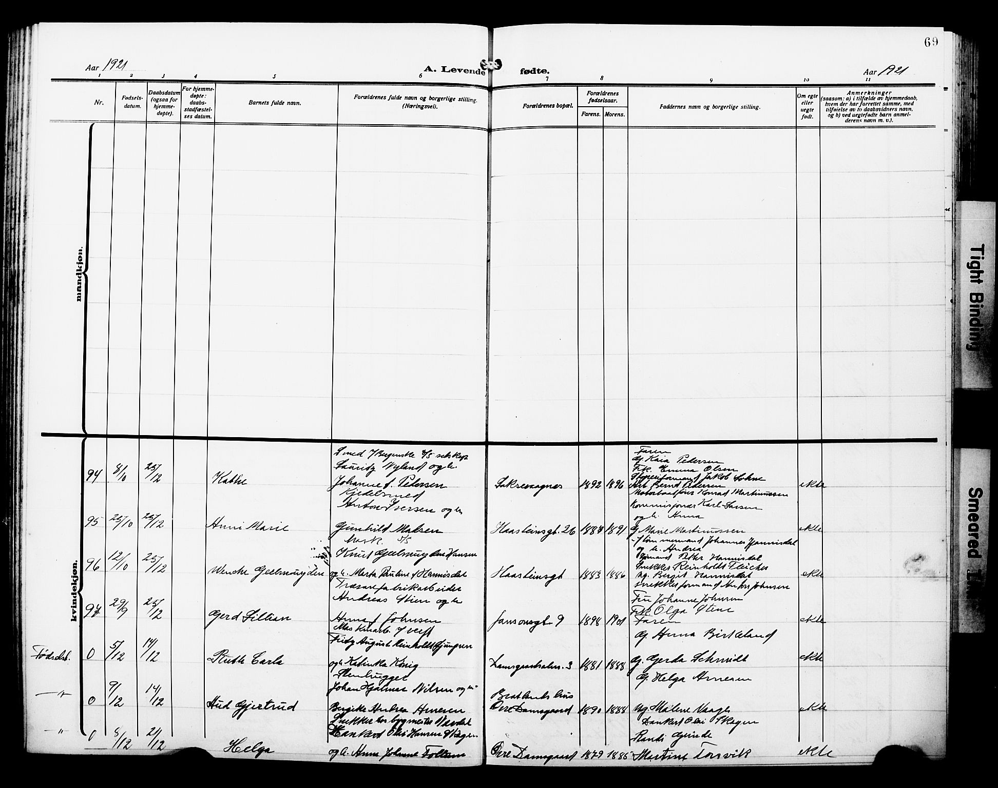 Laksevåg Sokneprestembete, AV/SAB-A-76501/H/Ha/Hab/Haba/L0006: Parish register (copy) no. A 6, 1917-1925, p. 69
