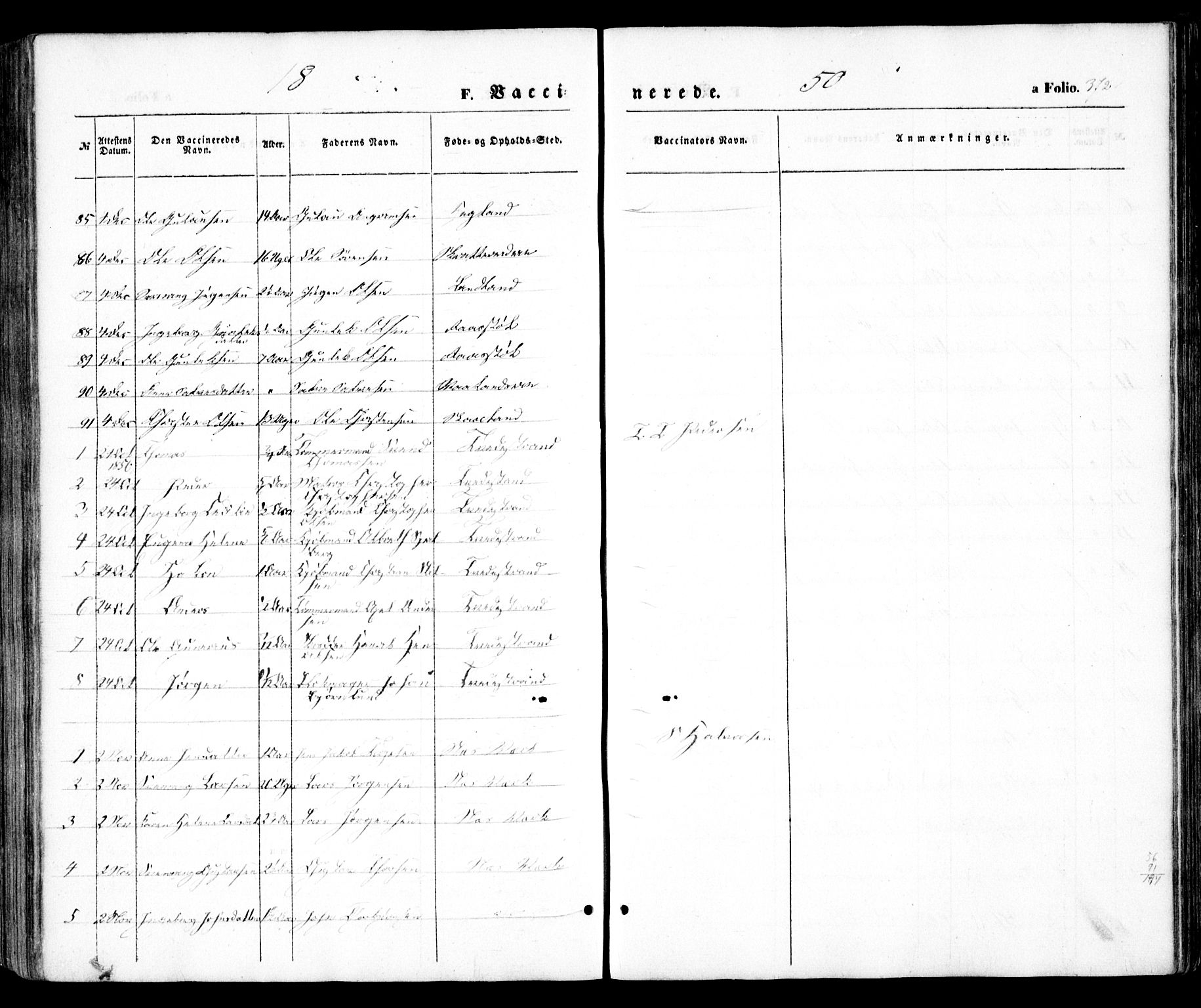 Holt sokneprestkontor, SAK/1111-0021/F/Fa/L0008: Parish register (official) no. A 8, 1849-1860, p. 372