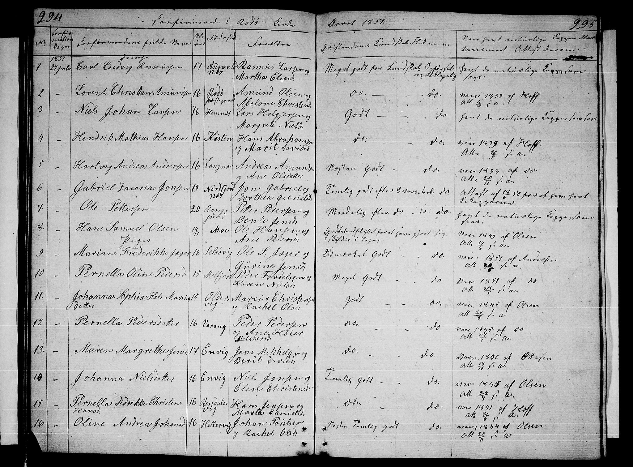 Ministerialprotokoller, klokkerbøker og fødselsregistre - Nordland, SAT/A-1459/841/L0618: Parish register (copy) no. 841C02, 1833-1855, p. 294-295