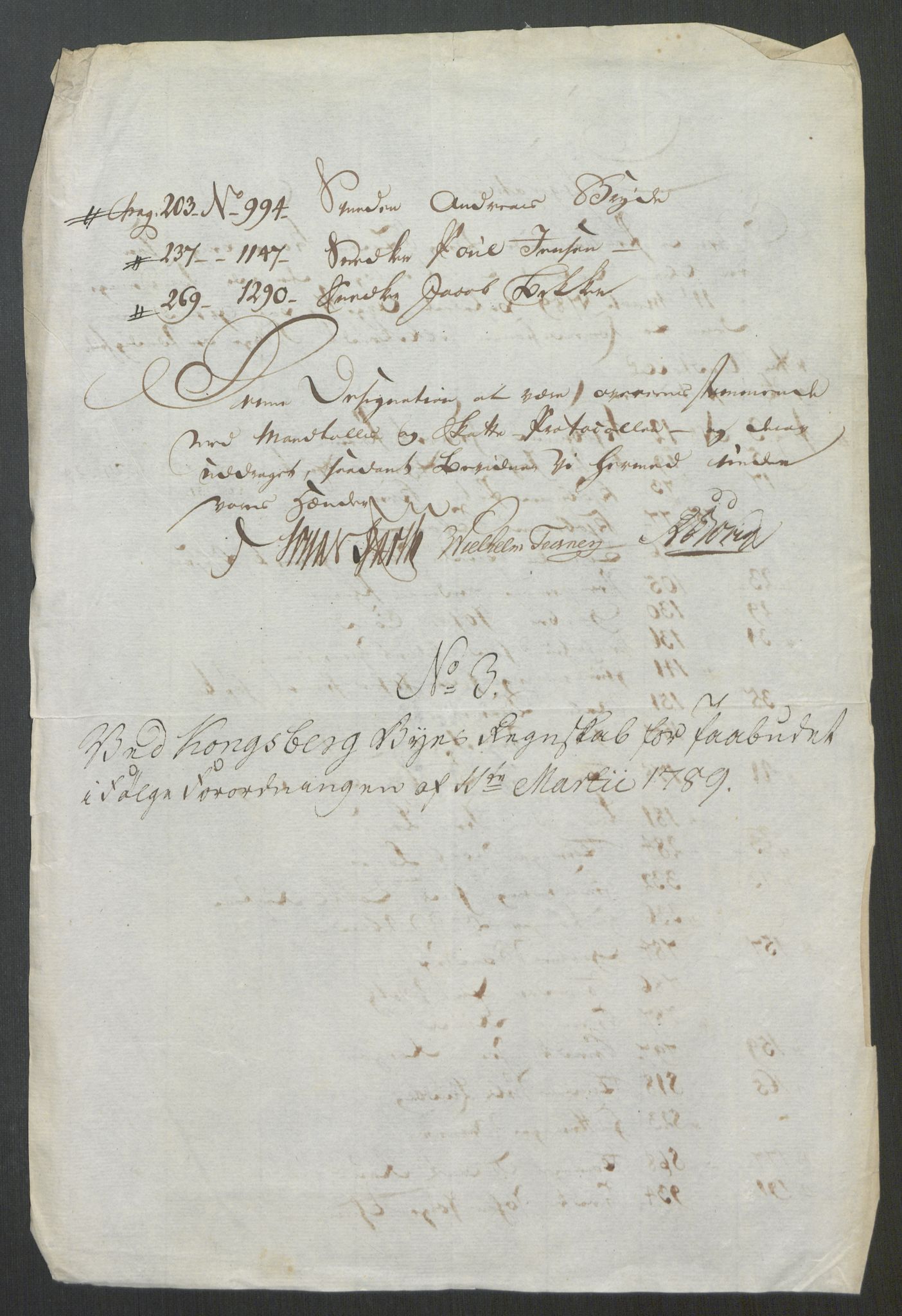 Rentekammeret inntil 1814, Reviderte regnskaper, Mindre regnskaper, AV/RA-EA-4068/Rf/Rfe/L0019: Jæren og Dalane fogderi, Kongsberg, 1789, p. 232