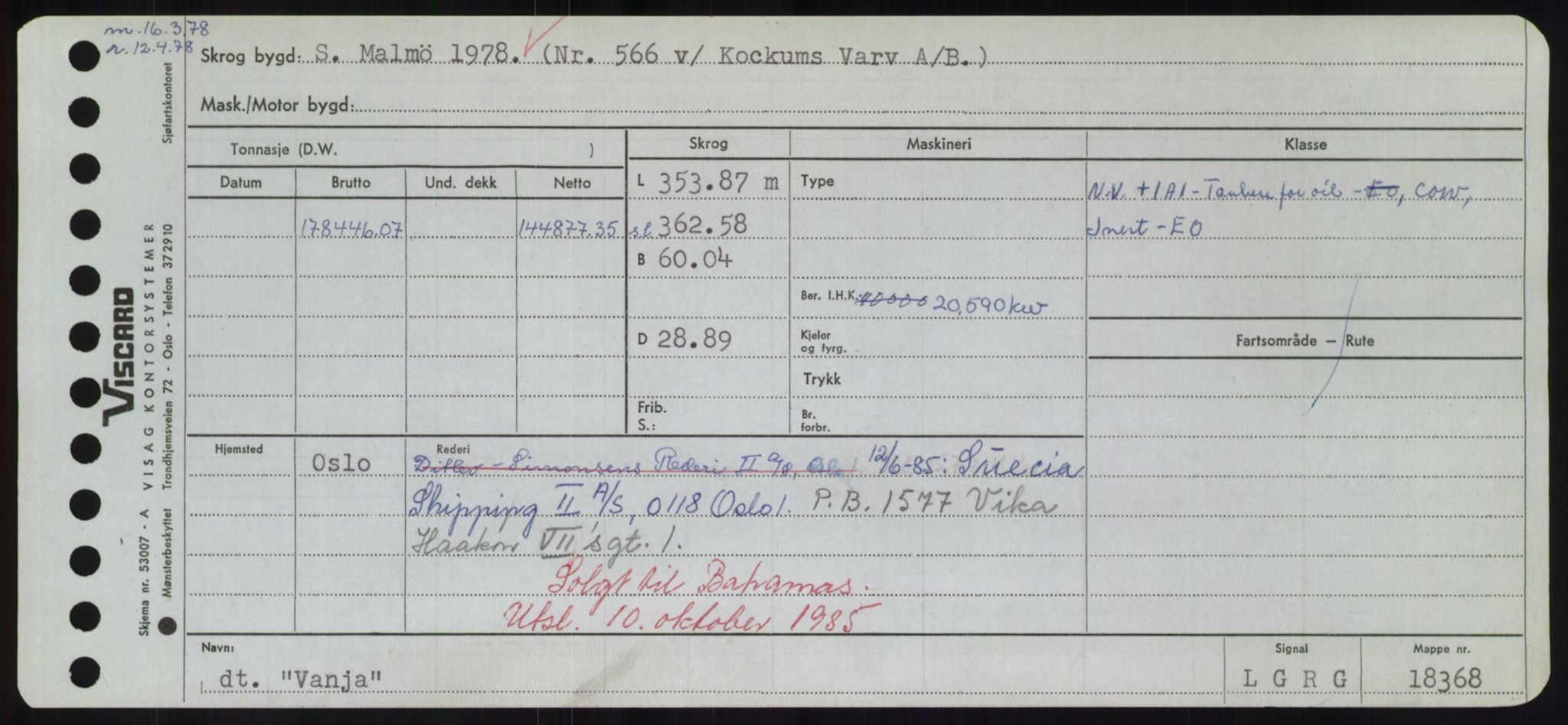 Sjøfartsdirektoratet med forløpere, Skipsmålingen, RA/S-1627/H/Hd/L0040: Fartøy, U-Ve, p. 275