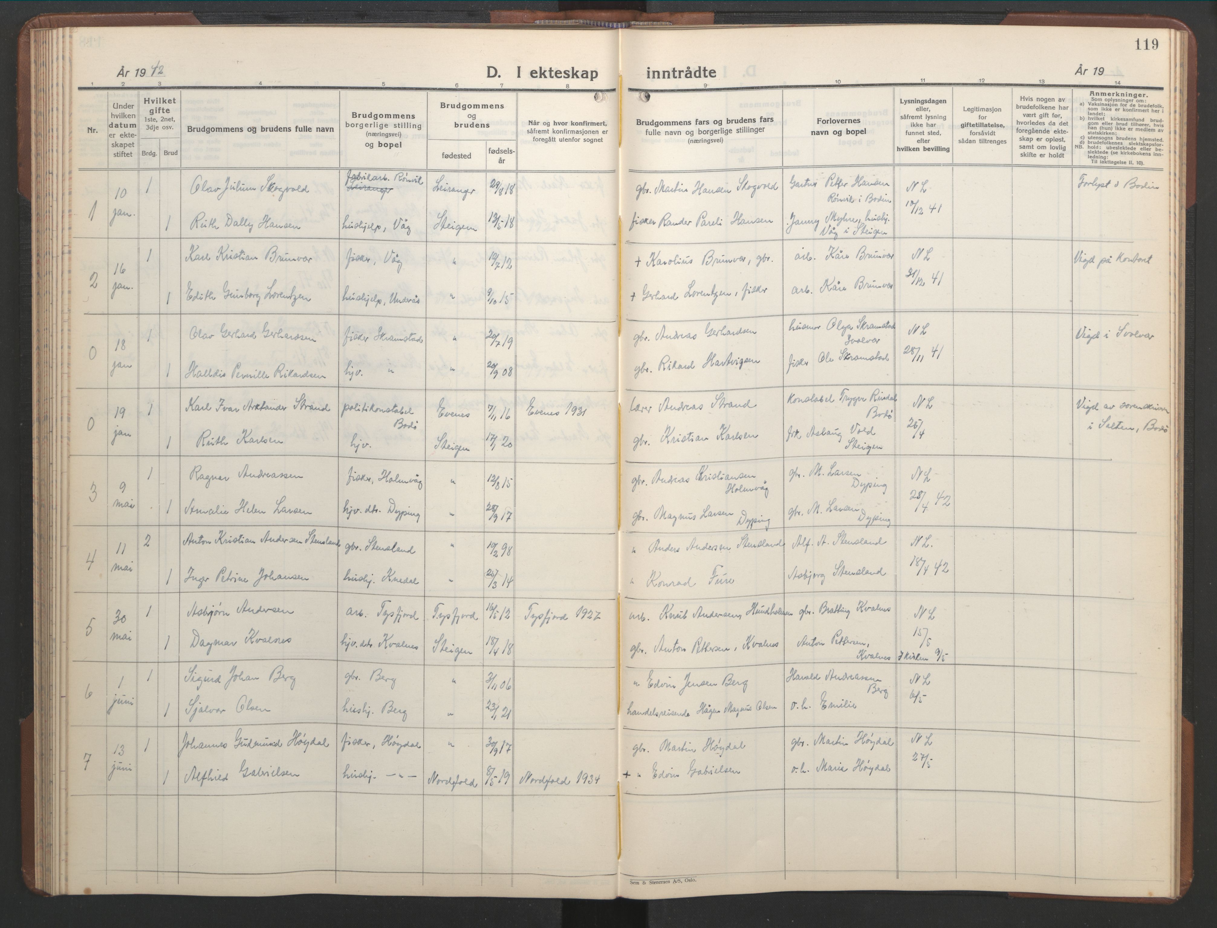 Ministerialprotokoller, klokkerbøker og fødselsregistre - Nordland, AV/SAT-A-1459/855/L0818: Parish register (copy) no. 855C07, 1935-1949, p. 119