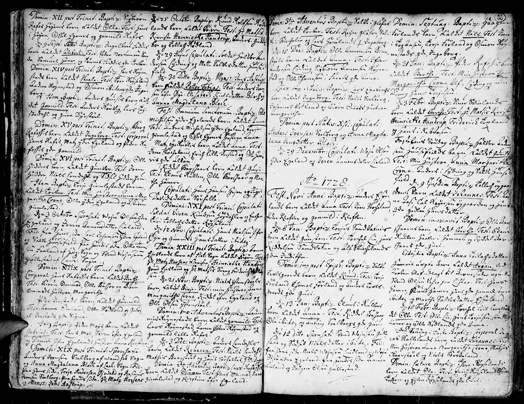 Kvinesdal sokneprestkontor, AV/SAK-1111-0026/F/Fa/Fab/L0001: Parish register (official) no. A 1 /1, 1710-1788, p. 22