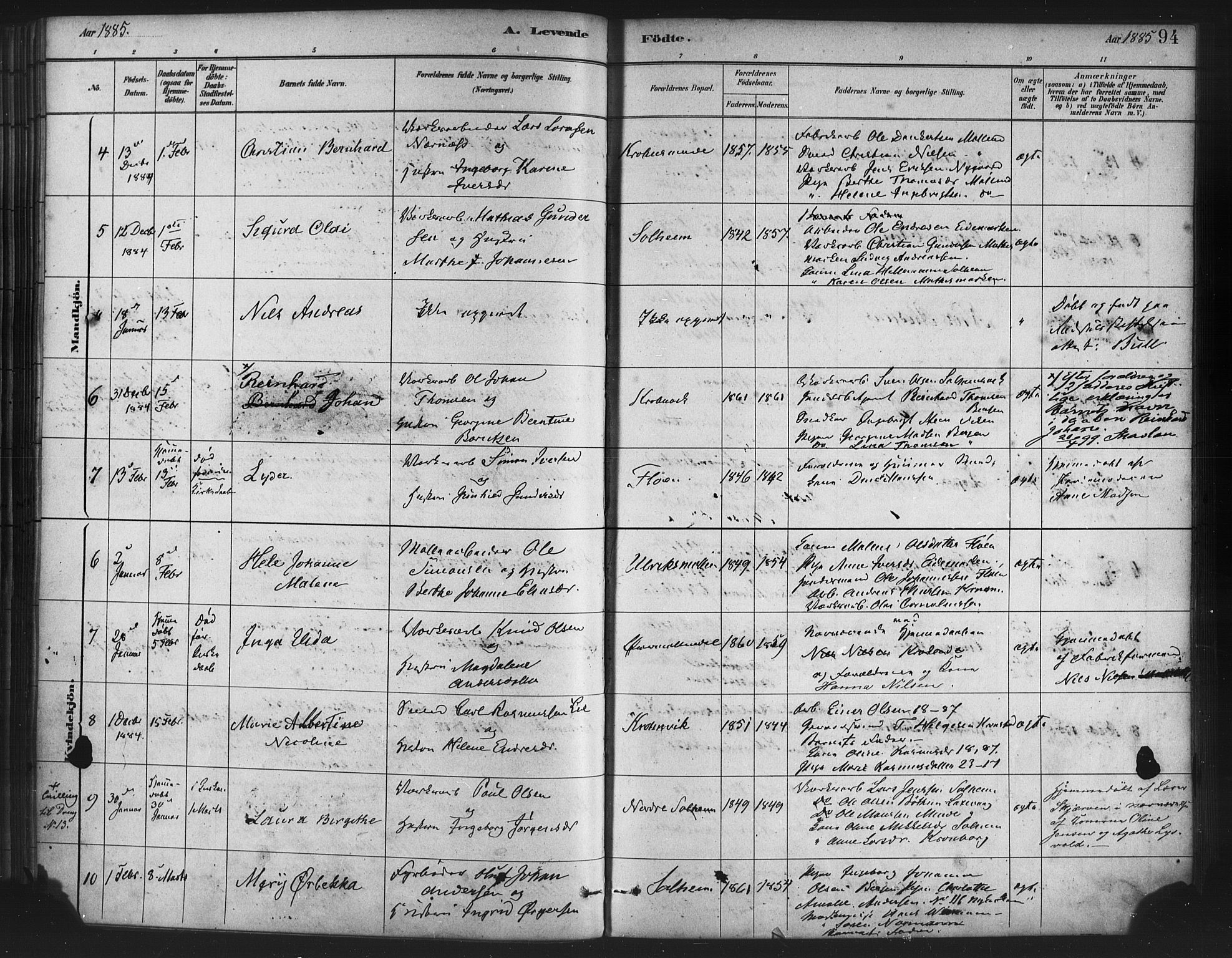 St. Jørgens hospital og Årstad sokneprestembete, AV/SAB-A-99934: Parish register (official) no. A 7, 1879-1886, p. 94