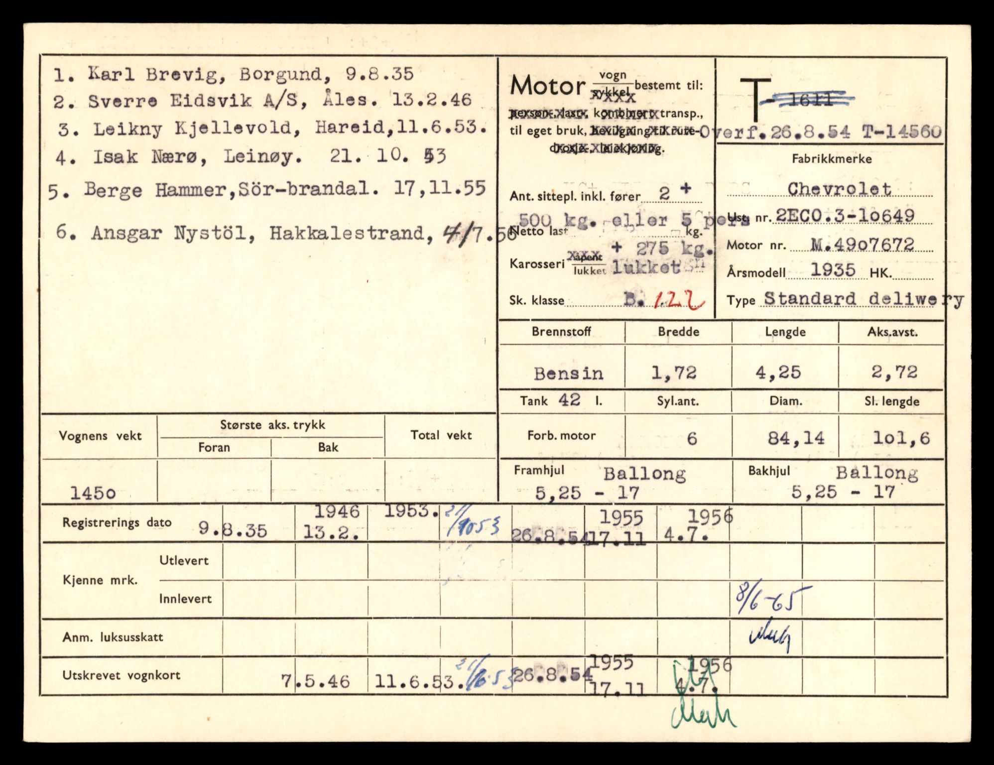 Møre og Romsdal vegkontor - Ålesund trafikkstasjon, AV/SAT-A-4099/F/Fe/L0046: Registreringskort for kjøretøy T 14445 - T 14579, 1927-1998
