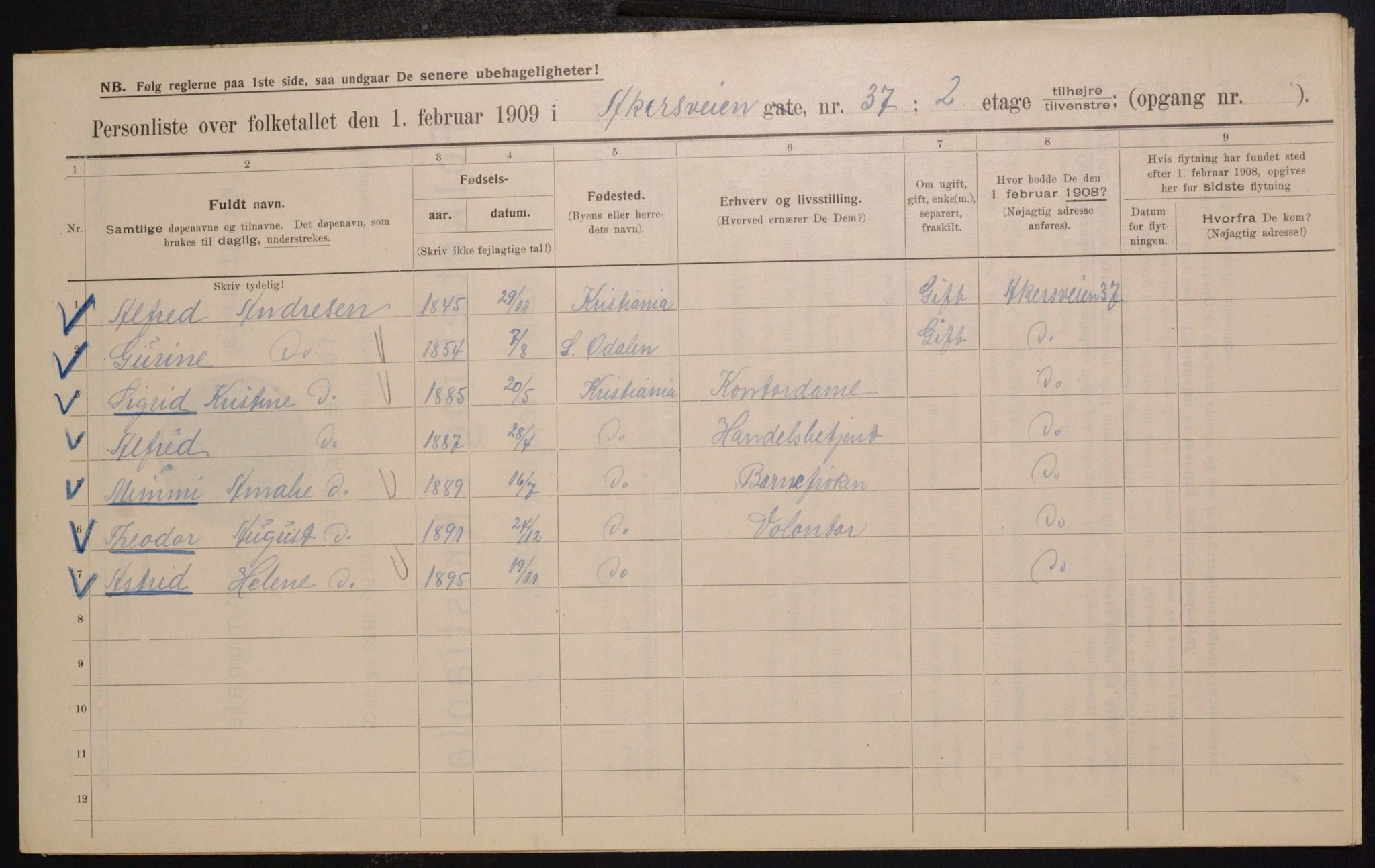 OBA, Municipal Census 1909 for Kristiania, 1909, p. 1013