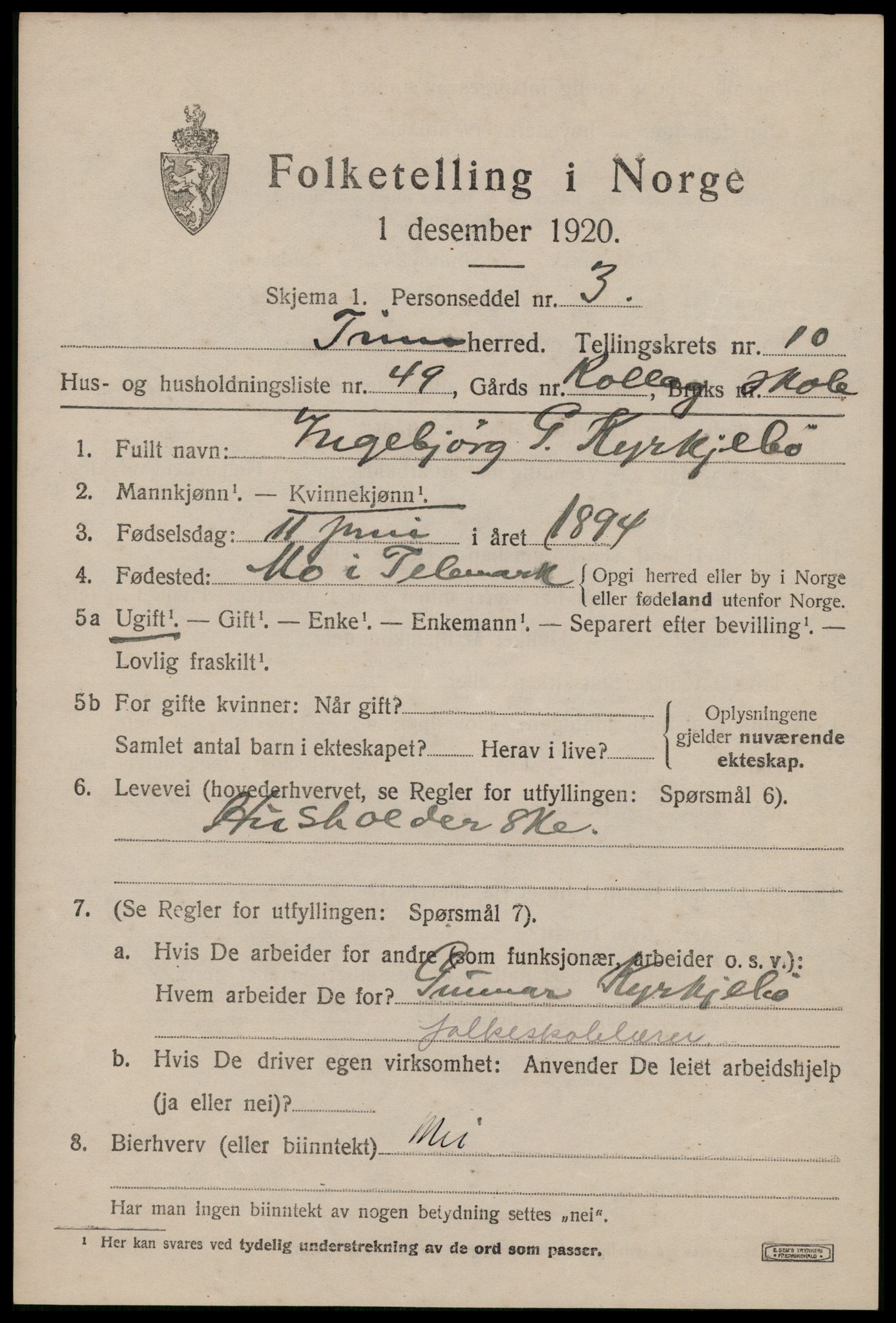 SAKO, 1920 census for Tinn, 1920, p. 6946