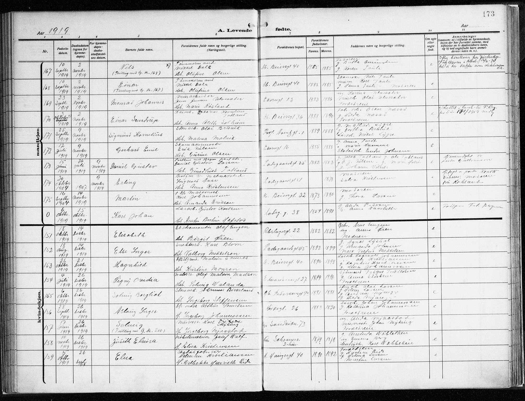 Sandviken Sokneprestembete, AV/SAB-A-77601/H/Ha/L0007: Parish register (official) no. B 4, 1912-1924, p. 173