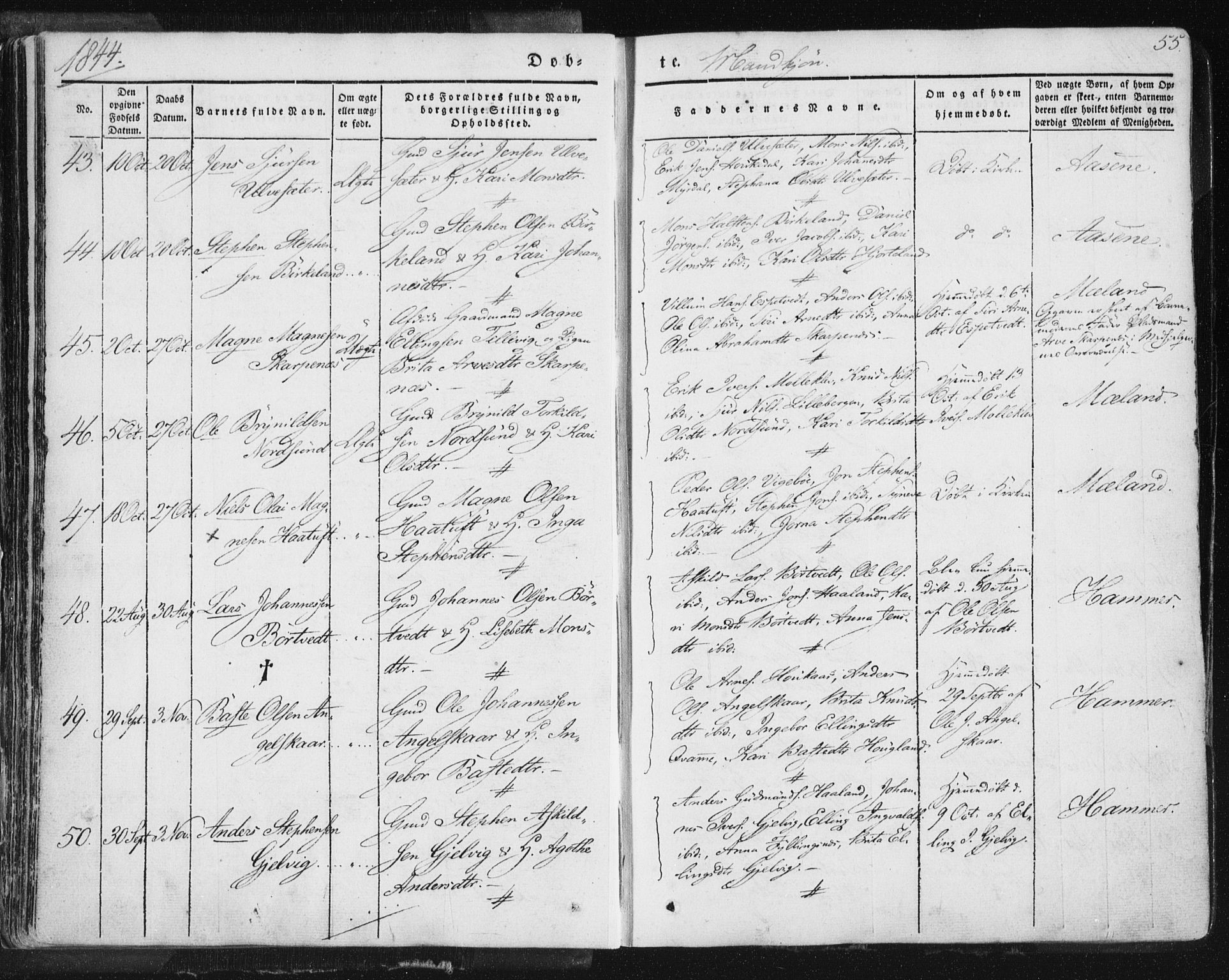 Hamre sokneprestembete, AV/SAB-A-75501/H/Ha/Haa/Haaa/L0012: Parish register (official) no. A 12, 1834-1845, p. 55