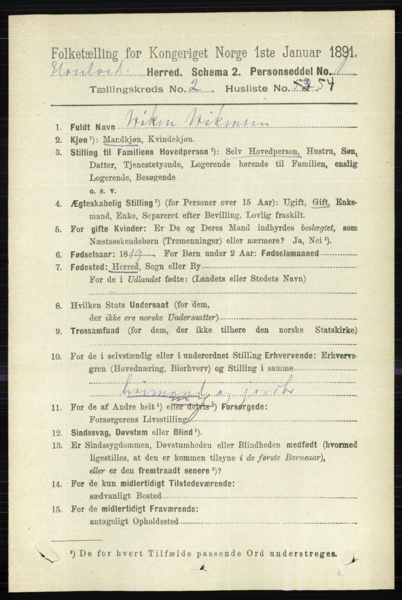 RA, 1891 census for 0430 Stor-Elvdal, 1891, p. 751