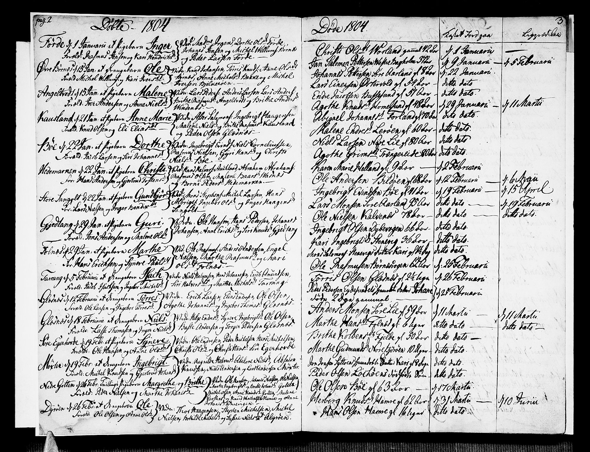 Sund sokneprestembete, SAB/A-99930: Parish register (official) no. A 10, 1804-1818, p. 2-3