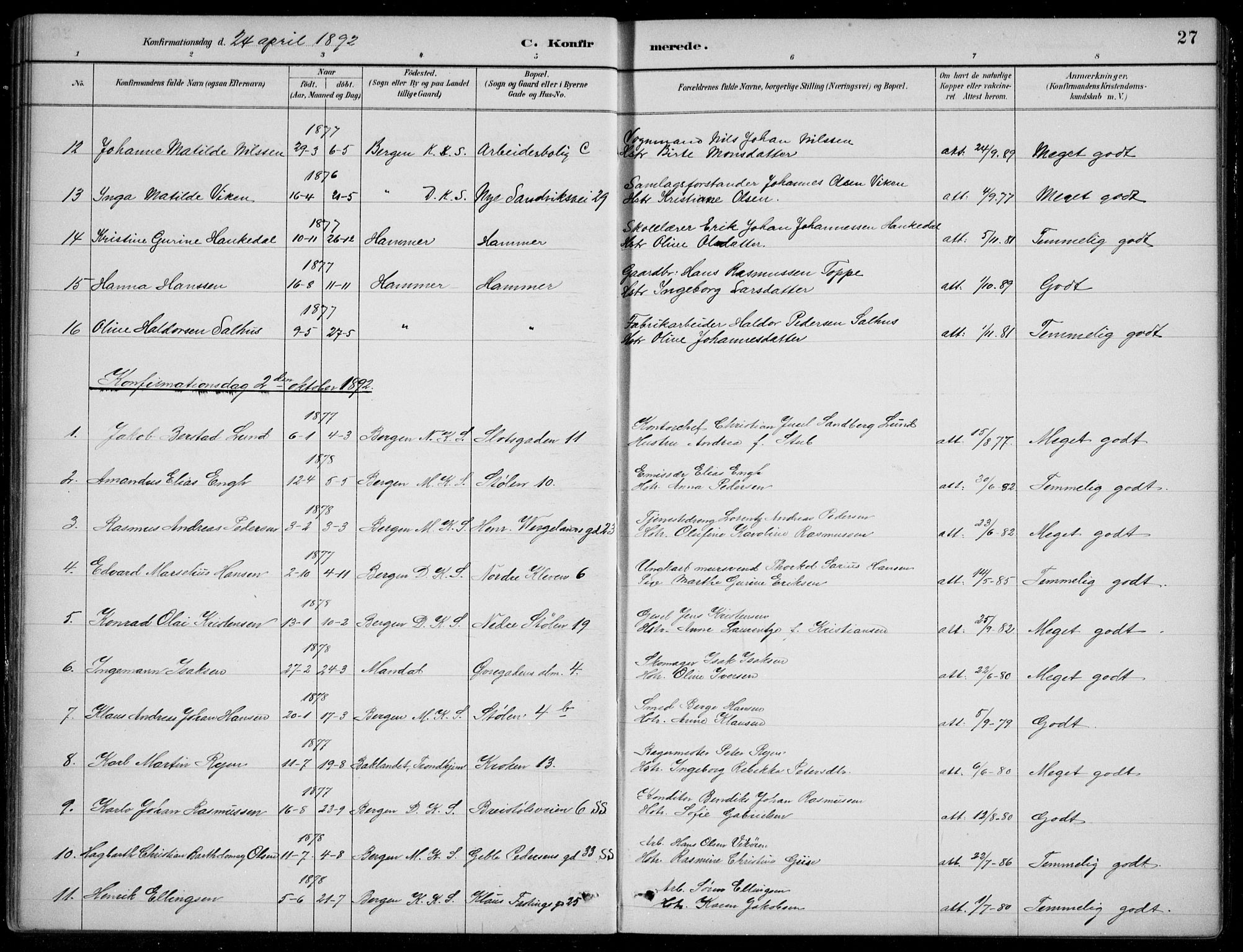 Mariakirken Sokneprestembete, AV/SAB-A-76901/H/Hab/L0008: Parish register (copy) no. A 8, 1889-1908, p. 27