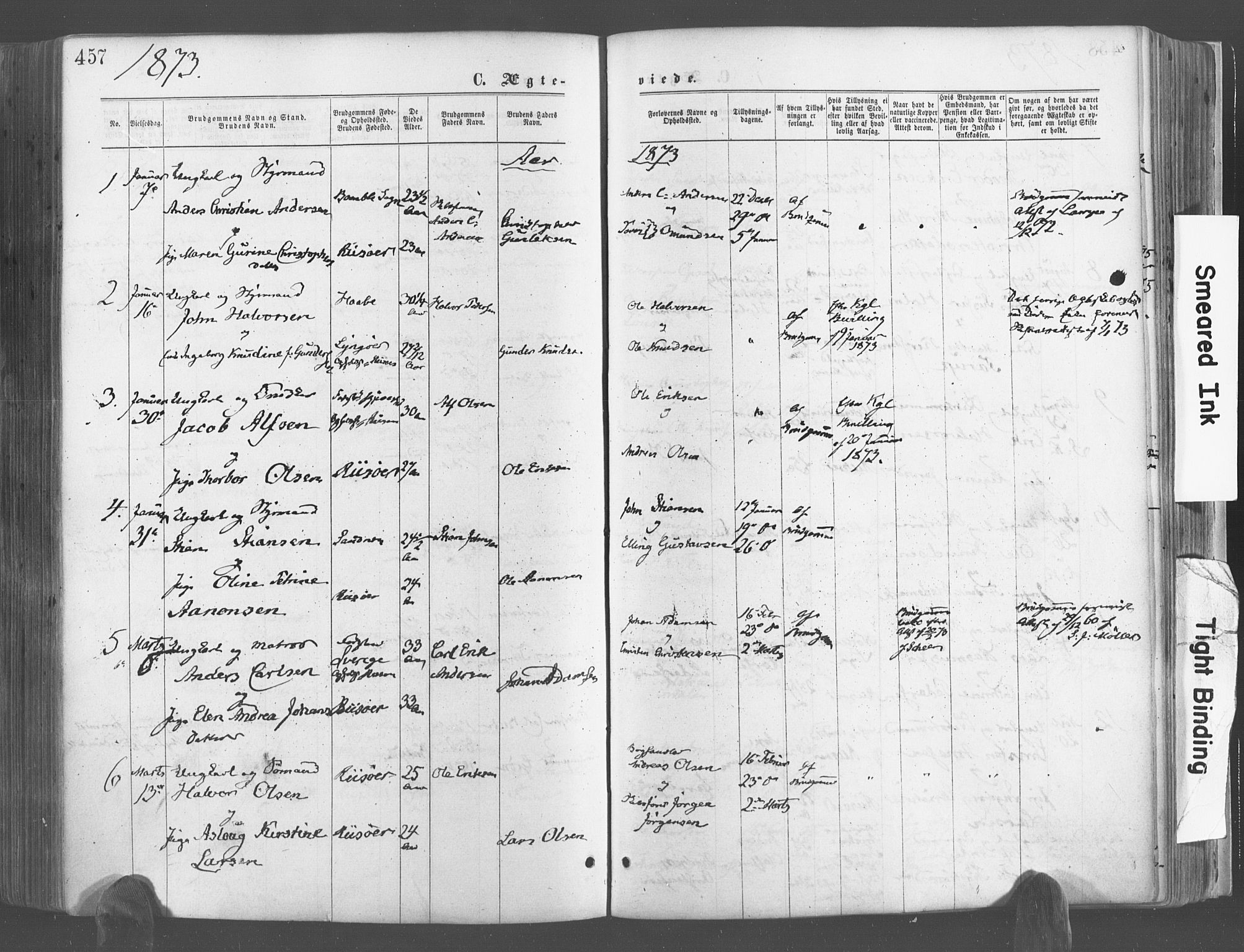Risør sokneprestkontor, AV/SAK-1111-0035/F/Fa/L0004: Parish register (official) no. A 4, 1865-1882, p. 457