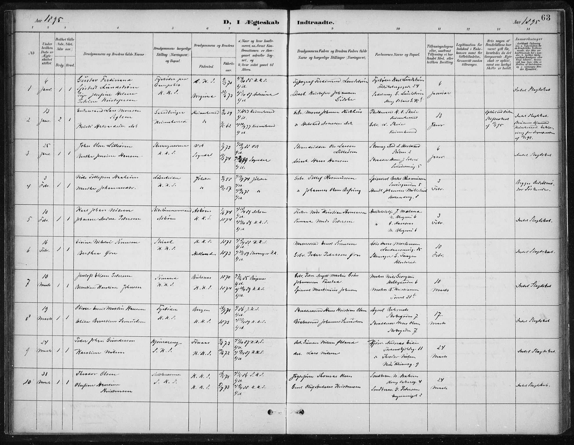 Korskirken sokneprestembete, SAB/A-76101/H/Hab: Parish register (copy) no. D 3, 1887-1906, p. 63