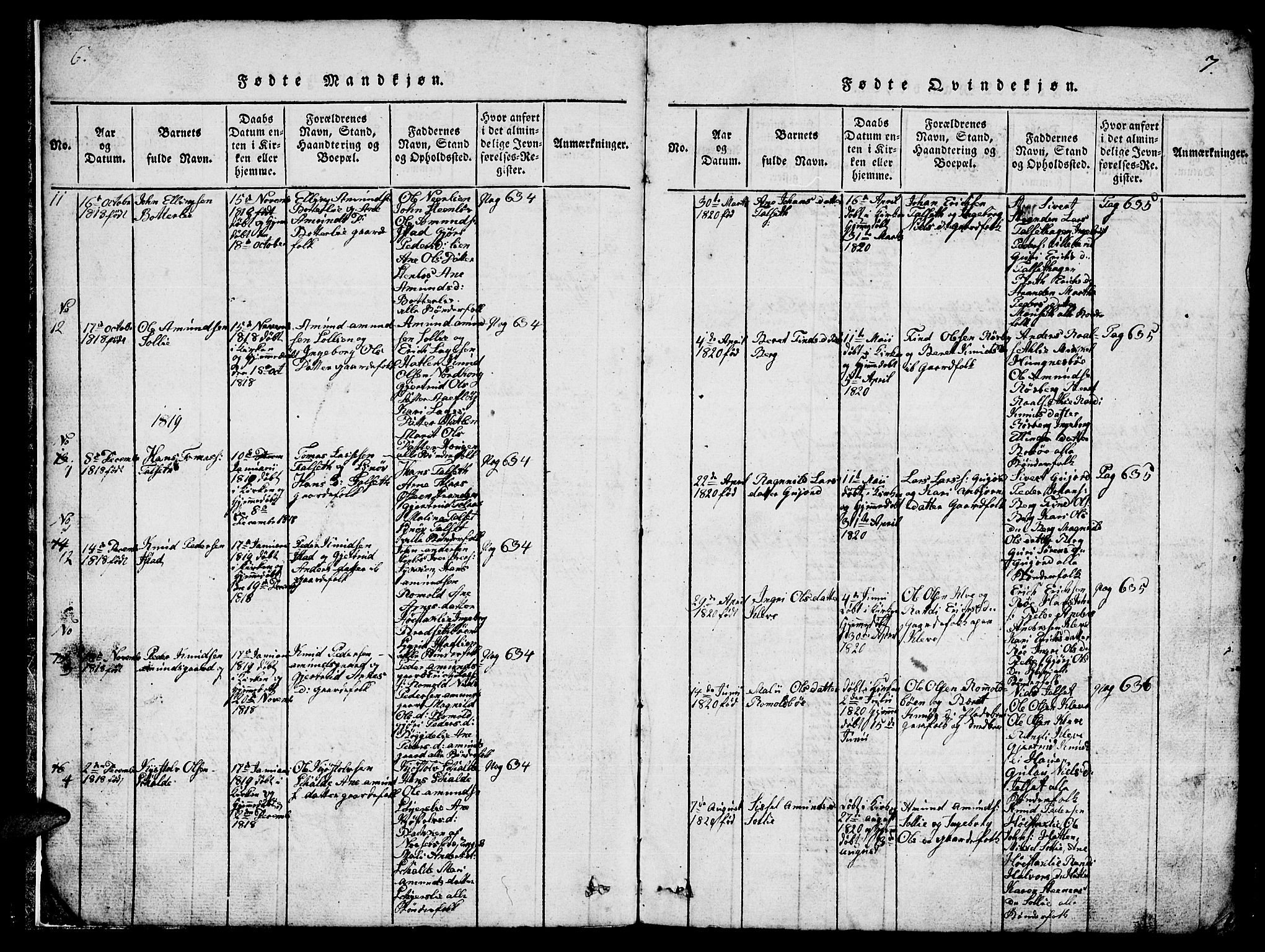 Ministerialprotokoller, klokkerbøker og fødselsregistre - Møre og Romsdal, SAT/A-1454/557/L0683: Parish register (copy) no. 557C01, 1818-1862, p. 6-7
