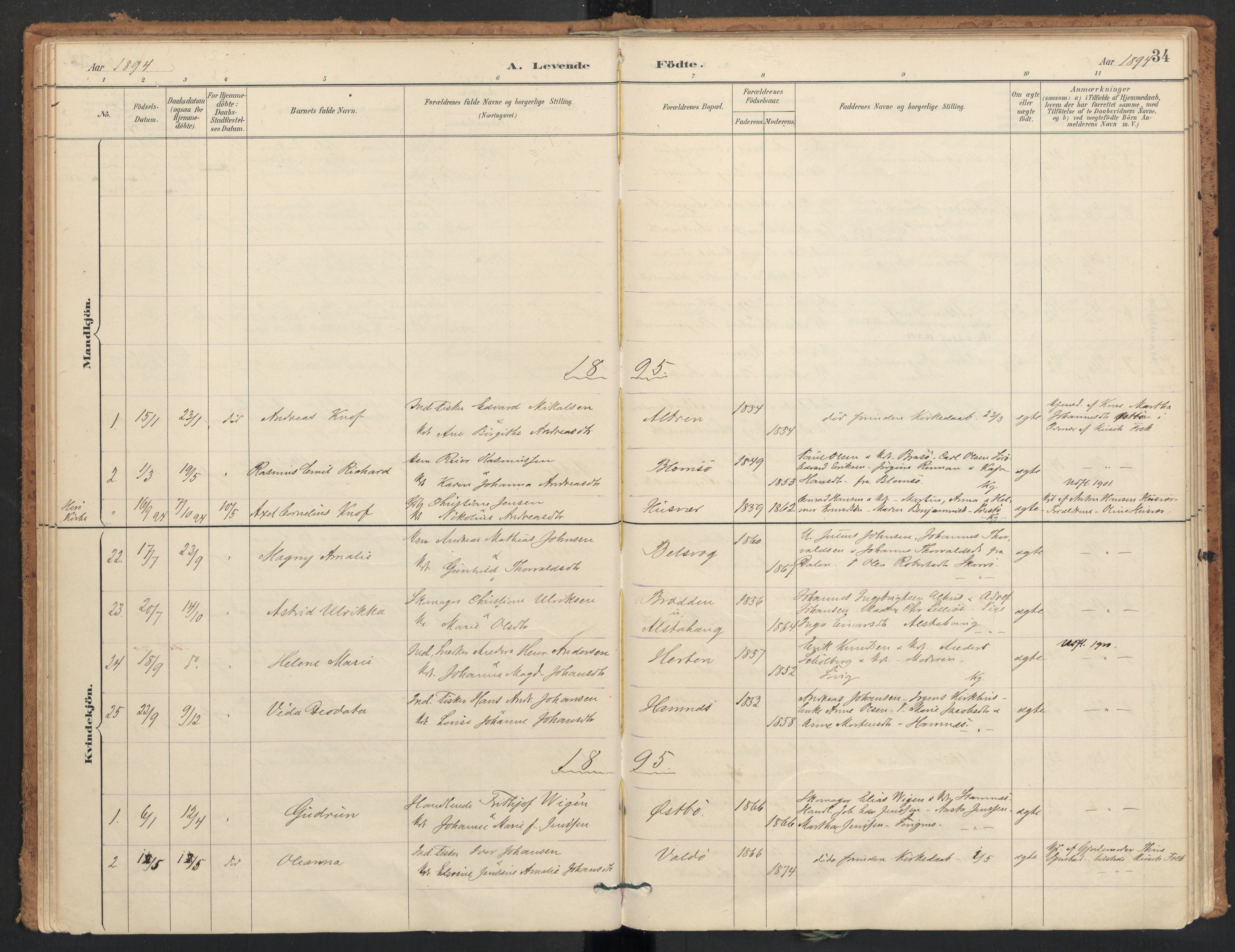 Ministerialprotokoller, klokkerbøker og fødselsregistre - Nordland, SAT/A-1459/830/L0453: Parish register (official) no. 830A17, 1886-1911, p. 34