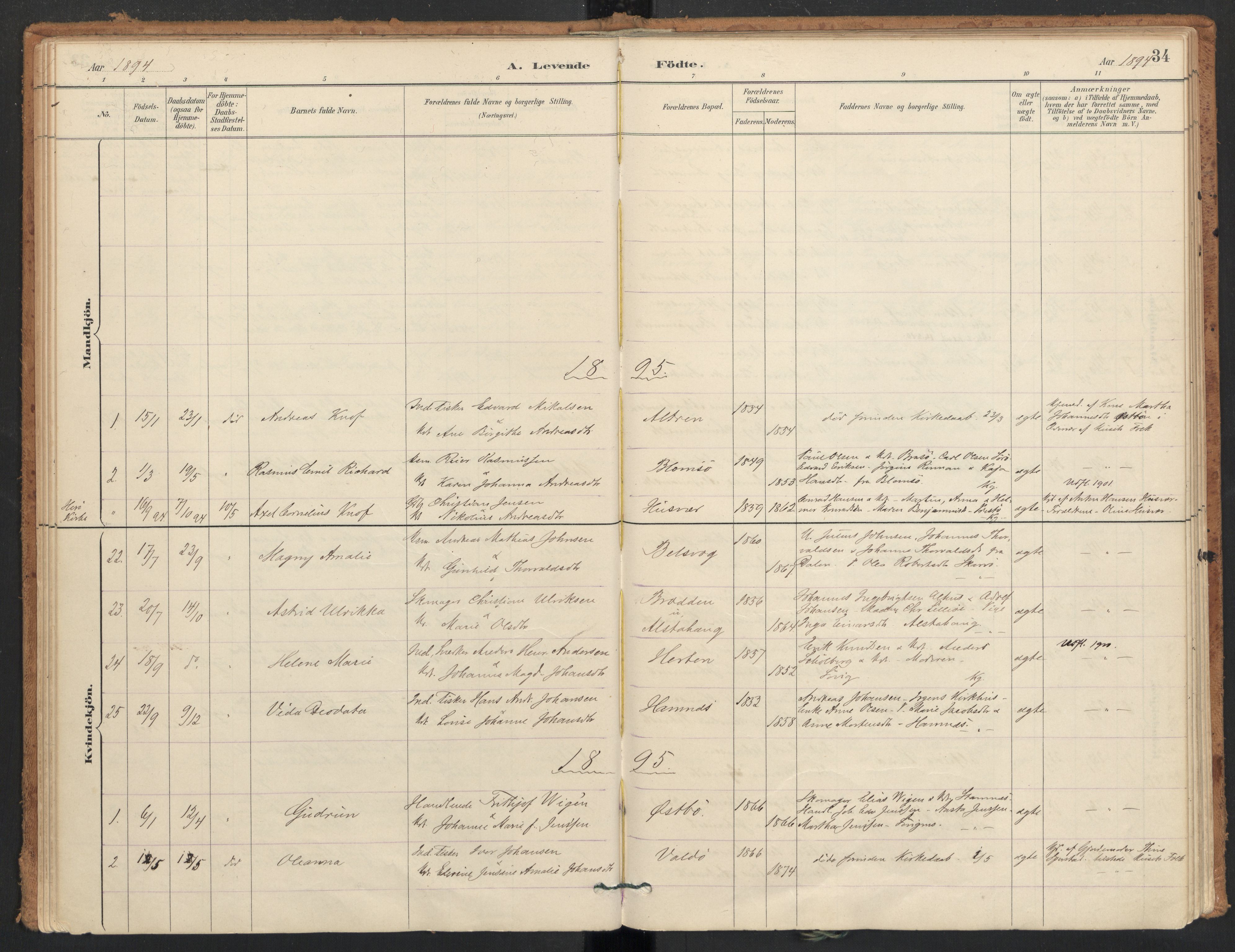 Ministerialprotokoller, klokkerbøker og fødselsregistre - Nordland, AV/SAT-A-1459/830/L0453: Parish register (official) no. 830A17, 1886-1911, p. 34