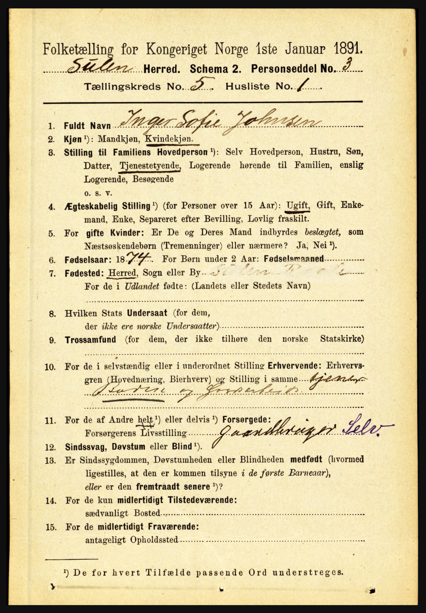 RA, 1891 census for 1412 Solund, 1891, p. 1941