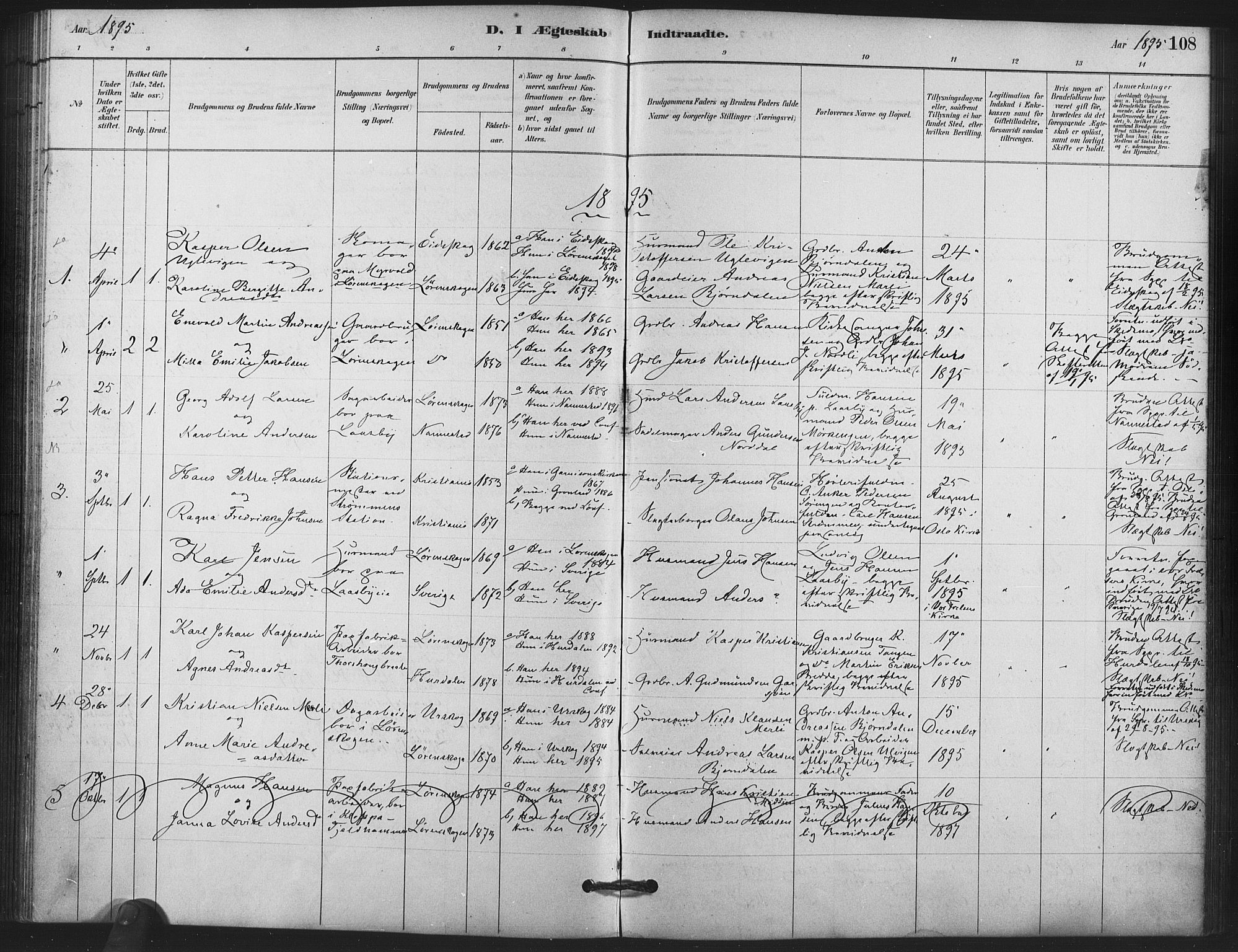 Skedsmo prestekontor Kirkebøker, AV/SAO-A-10033a/F/Fb/L0001: Parish register (official) no. II 1, 1883-1901, p. 108