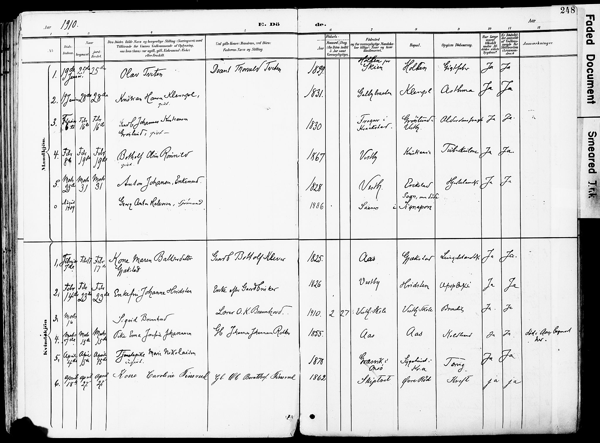 Vestby prestekontor Kirkebøker, SAO/A-10893/F/Fa/L0010: Parish register (official) no. I 10, 1900-1926, p. 248
