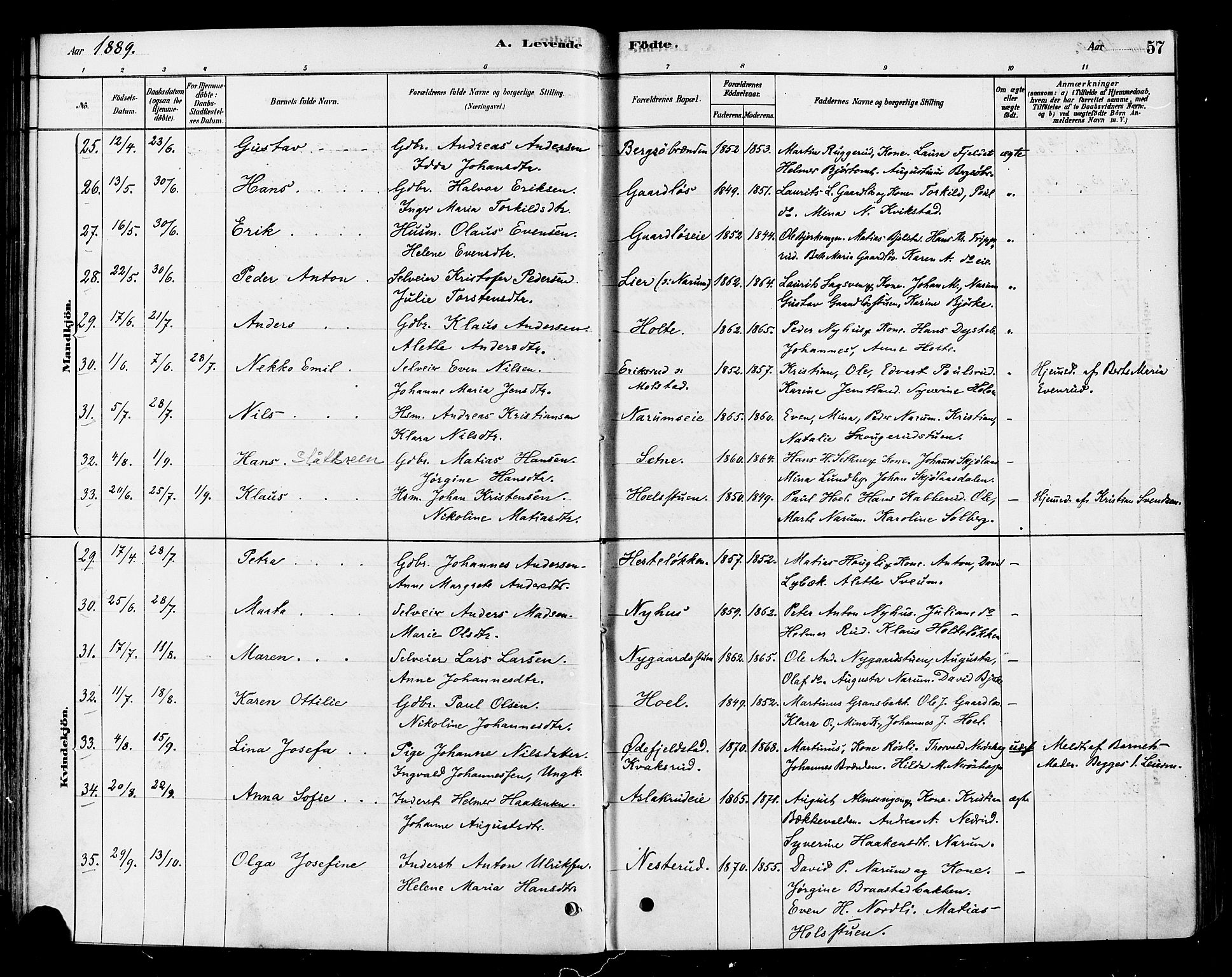 Vestre Toten prestekontor, AV/SAH-PREST-108/H/Ha/Haa/L0010: Parish register (official) no. 10, 1878-1894, p. 57