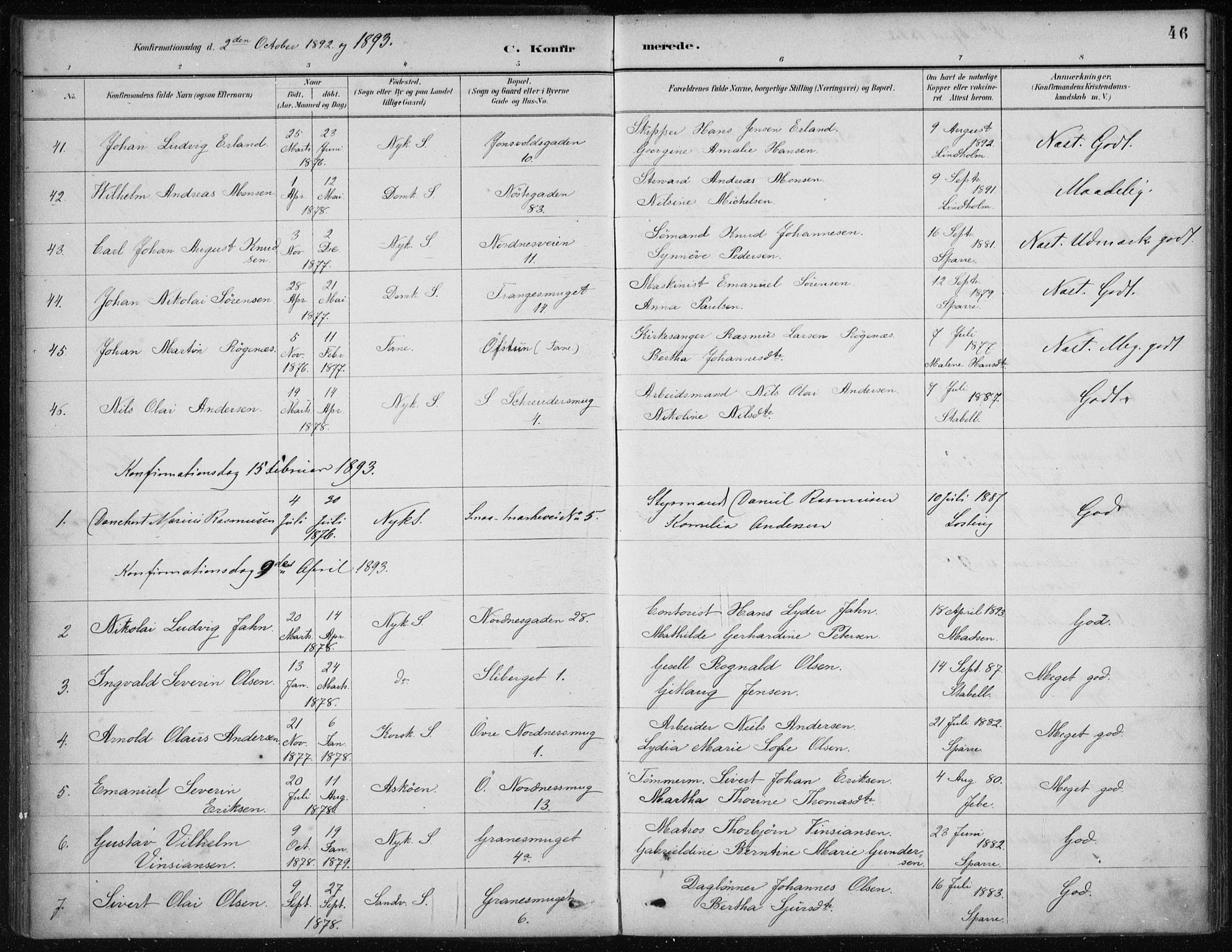 Nykirken Sokneprestembete, SAB/A-77101/H/Haa/L0027: Parish register (official) no. C 6, 1886-1913, p. 46