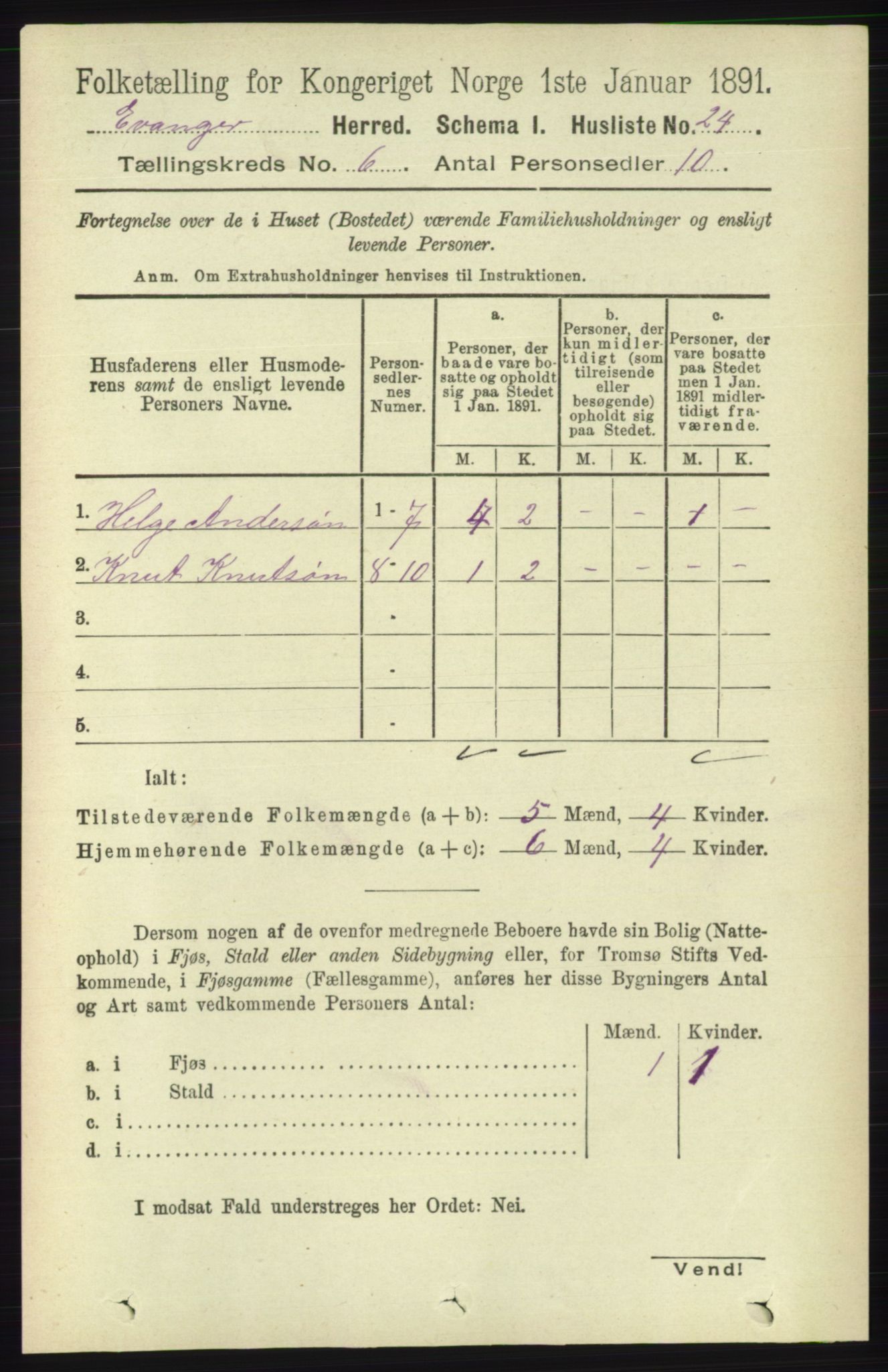 RA, 1891 census for 1237 Evanger, 1891, p. 1603