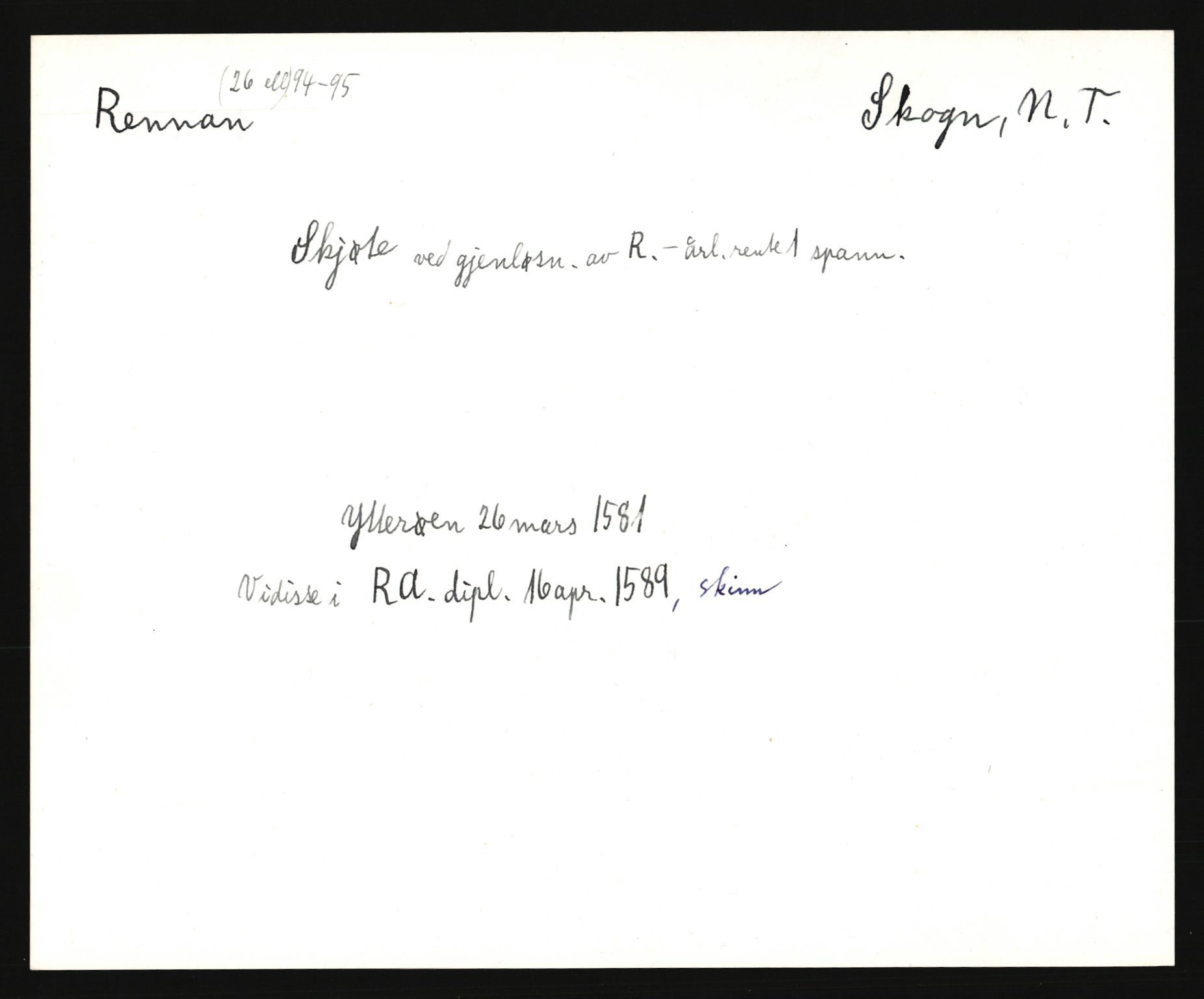 Riksarkivets diplomsamling, AV/RA-EA-5965/F35/F35e/L0033: Registreringssedler Nord-Trøndelag, 1400-1700, p. 43