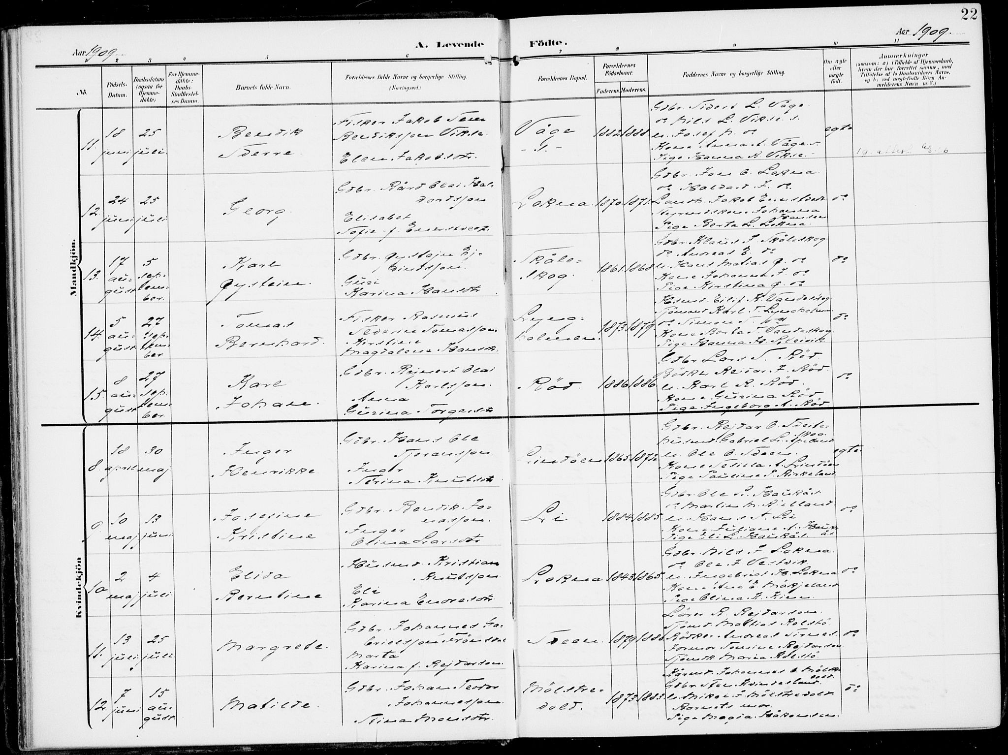 Sveio Sokneprestembete, AV/SAB-A-78501/H/Haa: Parish register (official) no. B  4, 1906-1919, p. 22