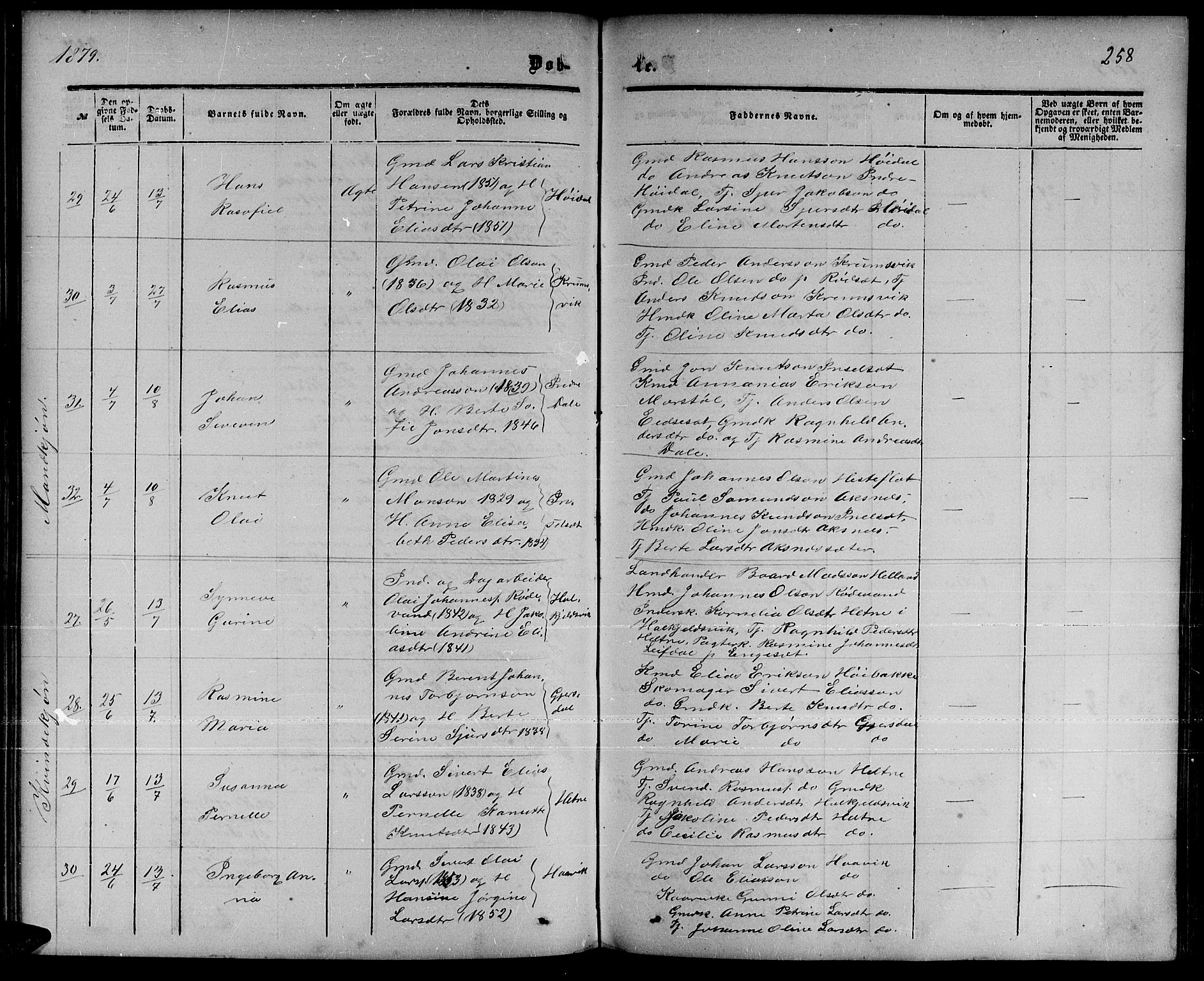 Ministerialprotokoller, klokkerbøker og fødselsregistre - Møre og Romsdal, AV/SAT-A-1454/511/L0157: Parish register (copy) no. 511C03, 1864-1884, p. 258