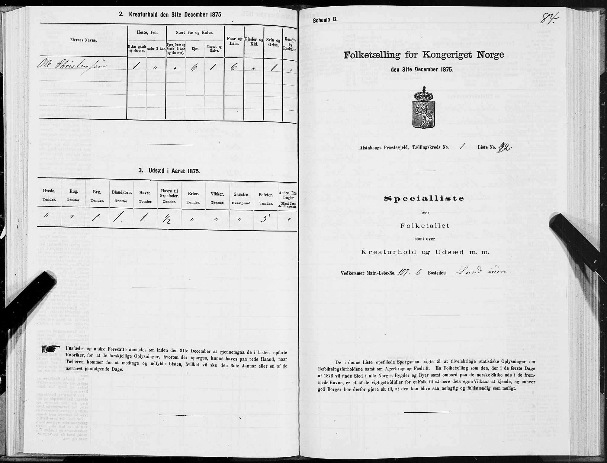 SAT, 1875 census for 1820P Alstahaug, 1875, p. 1084