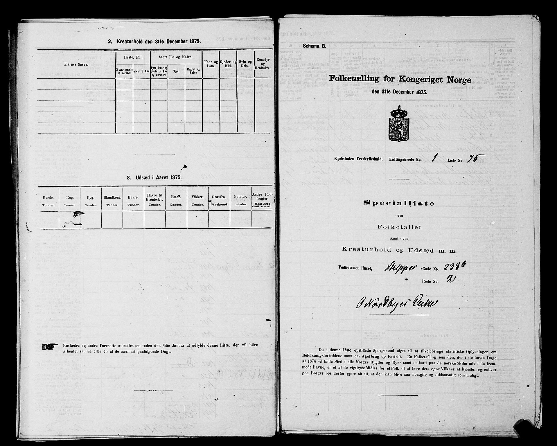 RA, 1875 census for 0101P Fredrikshald, 1875, p. 175