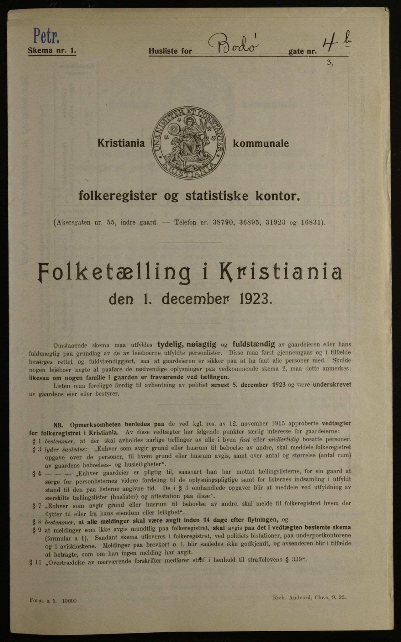 OBA, Municipal Census 1923 for Kristiania, 1923, p. 7766