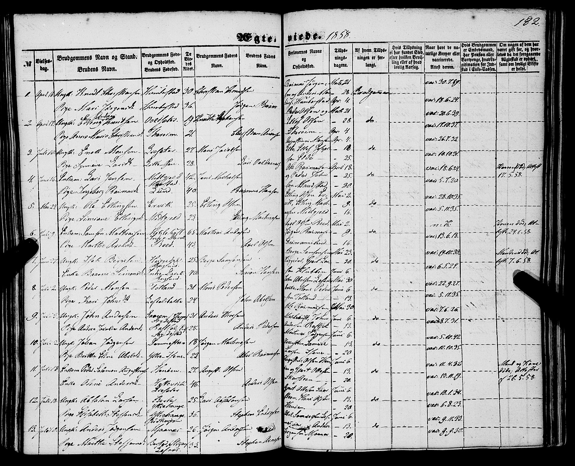 Davik sokneprestembete, AV/SAB-A-79701/H/Haa/Haaa/L0005: Parish register (official) no. A 5, 1850-1866, p. 182