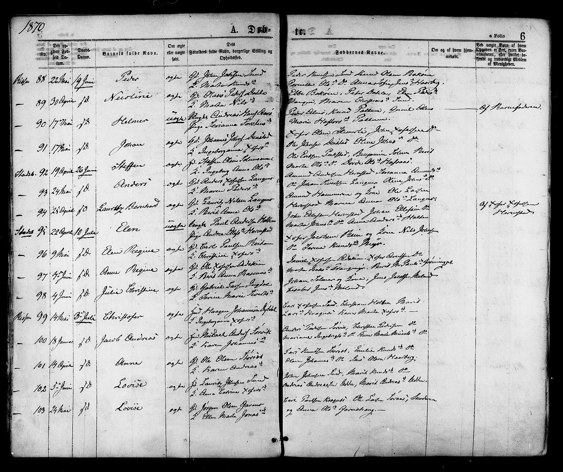 Ministerialprotokoller, klokkerbøker og fødselsregistre - Sør-Trøndelag, AV/SAT-A-1456/646/L0613: Parish register (official) no. 646A11, 1870-1884, p. 6