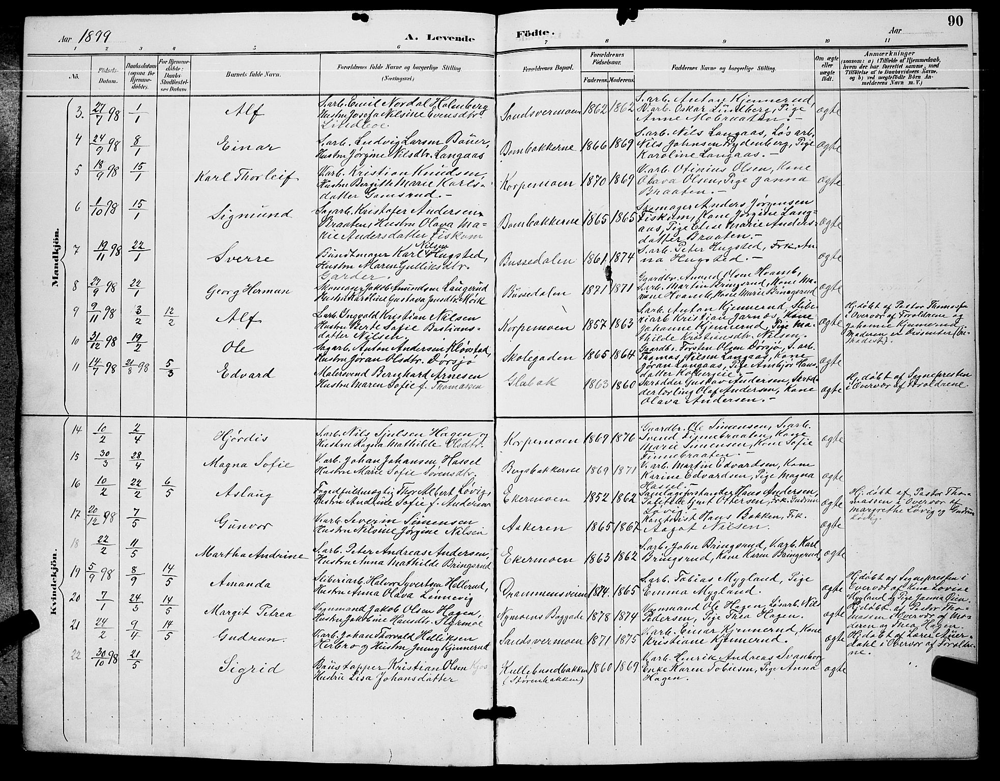 Kongsberg kirkebøker, AV/SAKO-A-22/G/Ga/L0006: Parish register (copy) no. 6, 1890-1901, p. 90