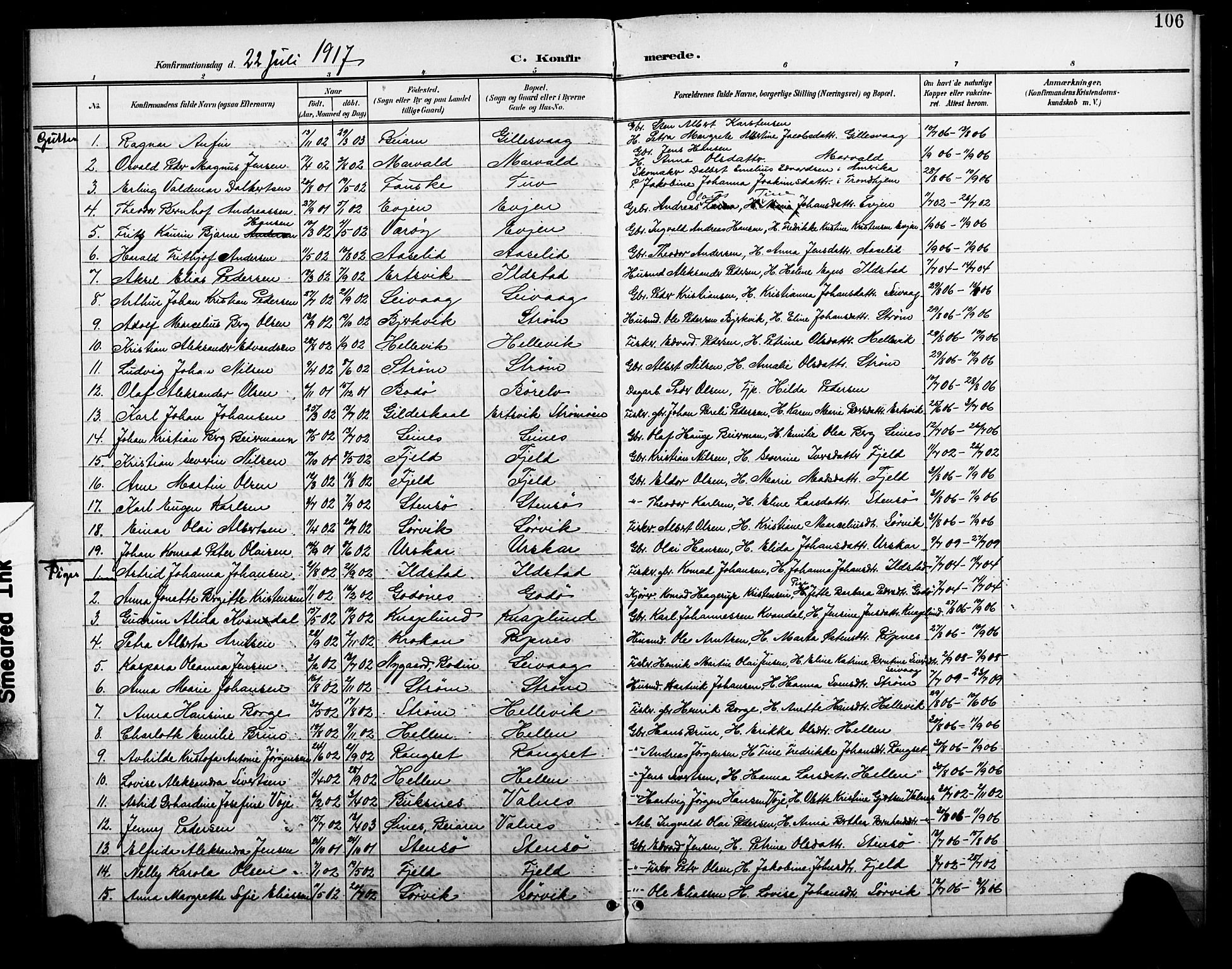 Ministerialprotokoller, klokkerbøker og fødselsregistre - Nordland, SAT/A-1459/804/L0088: Parish register (copy) no. 804C01, 1901-1917, p. 106