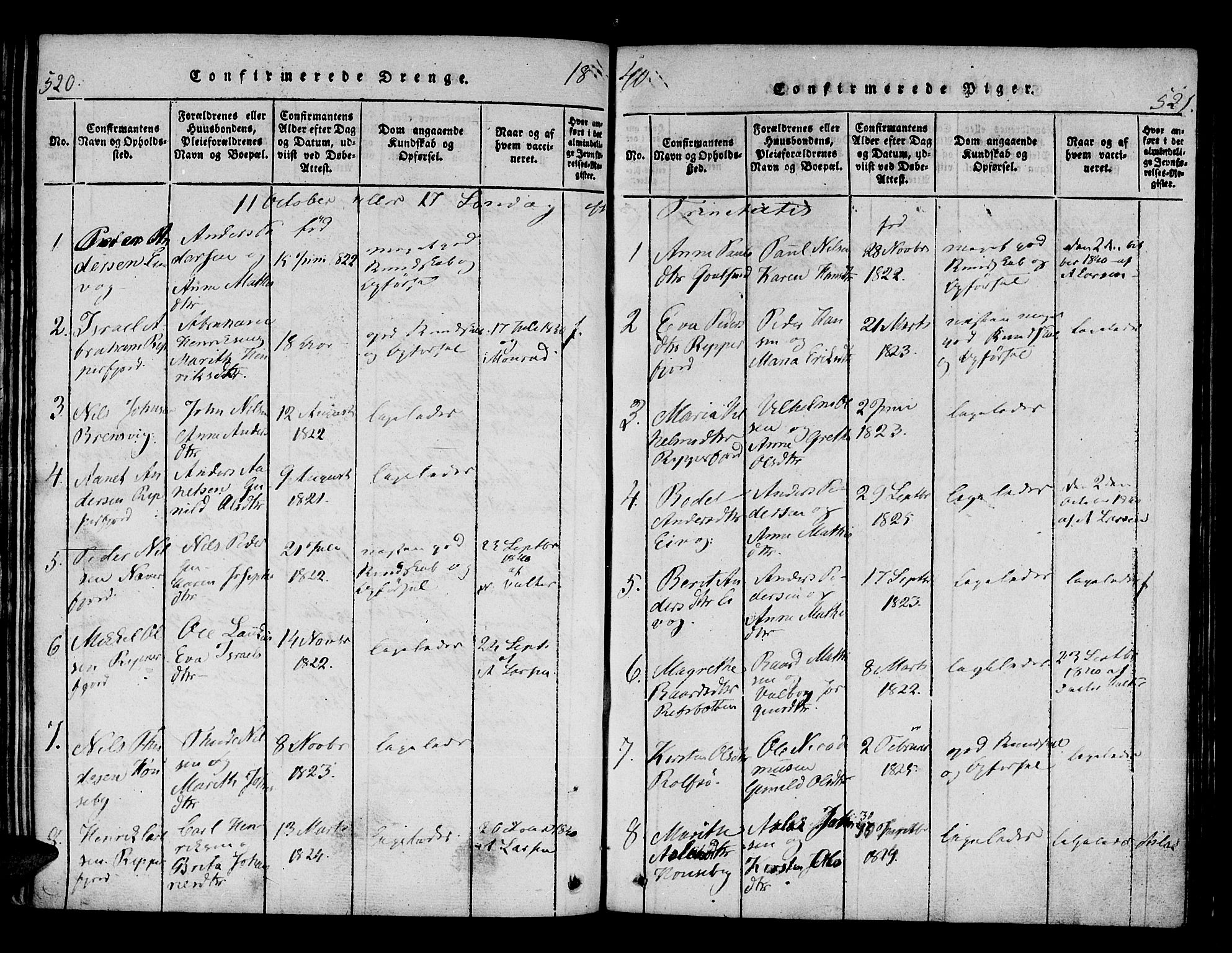 Hammerfest sokneprestkontor, AV/SATØ-S-1347/H/Ha/L0003.kirke: Parish register (official) no. 3, 1821-1842, p. 520-521