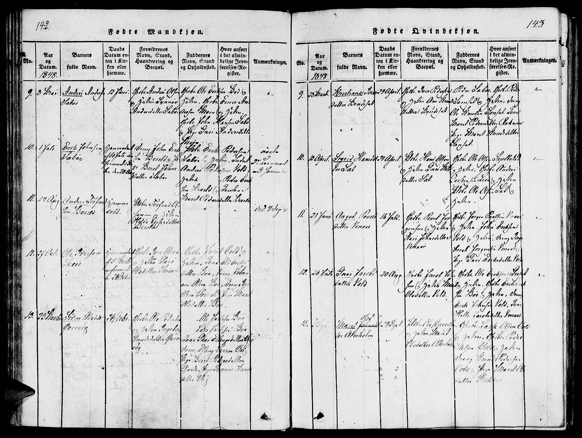 Ministerialprotokoller, klokkerbøker og fødselsregistre - Møre og Romsdal, SAT/A-1454/543/L0561: Parish register (official) no. 543A01, 1818-1853, p. 142-143